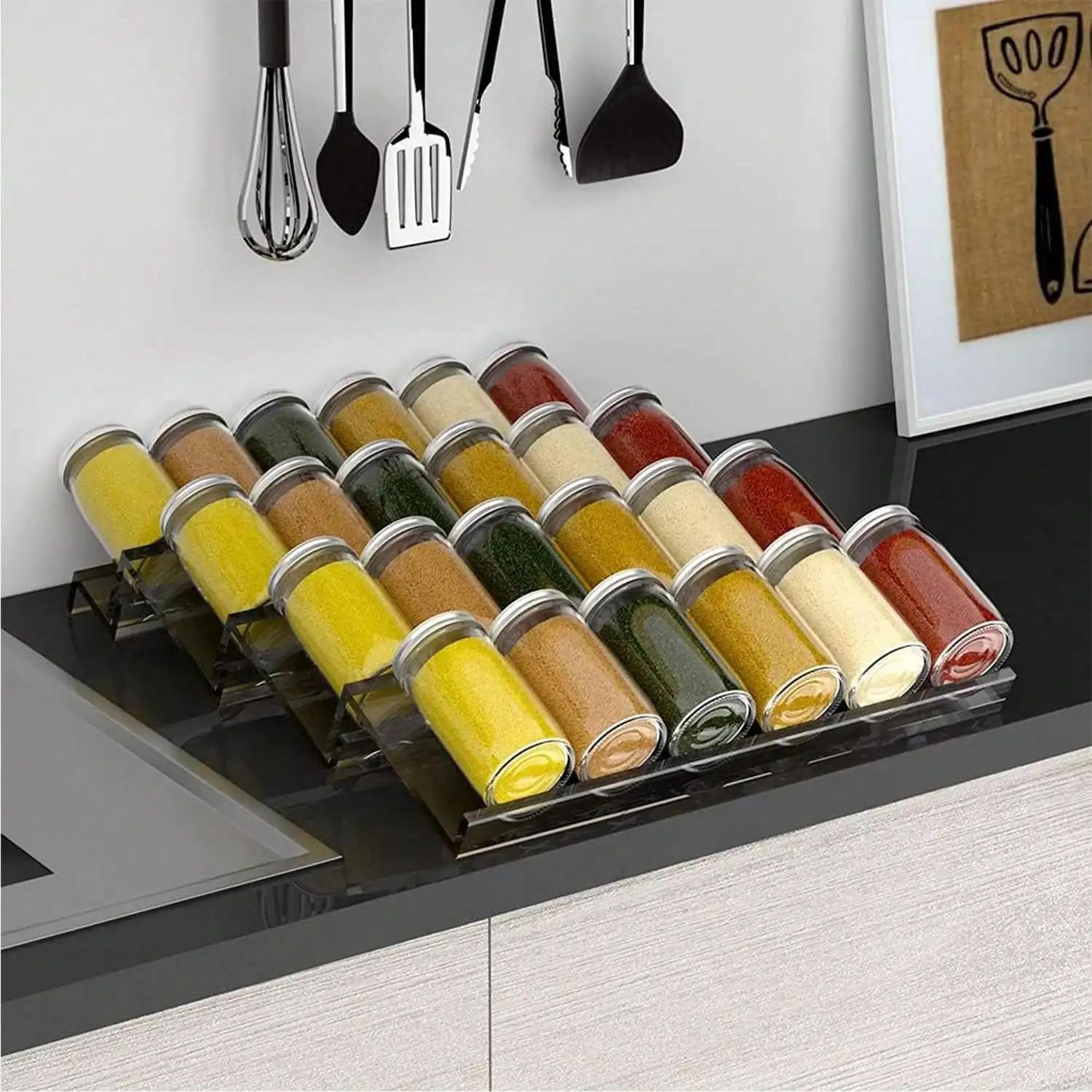 Expandable Acrylic Spice Drawer Organizer  Adjustable Seasoning Rack Tray Kitchen Cabinet Shelf 0