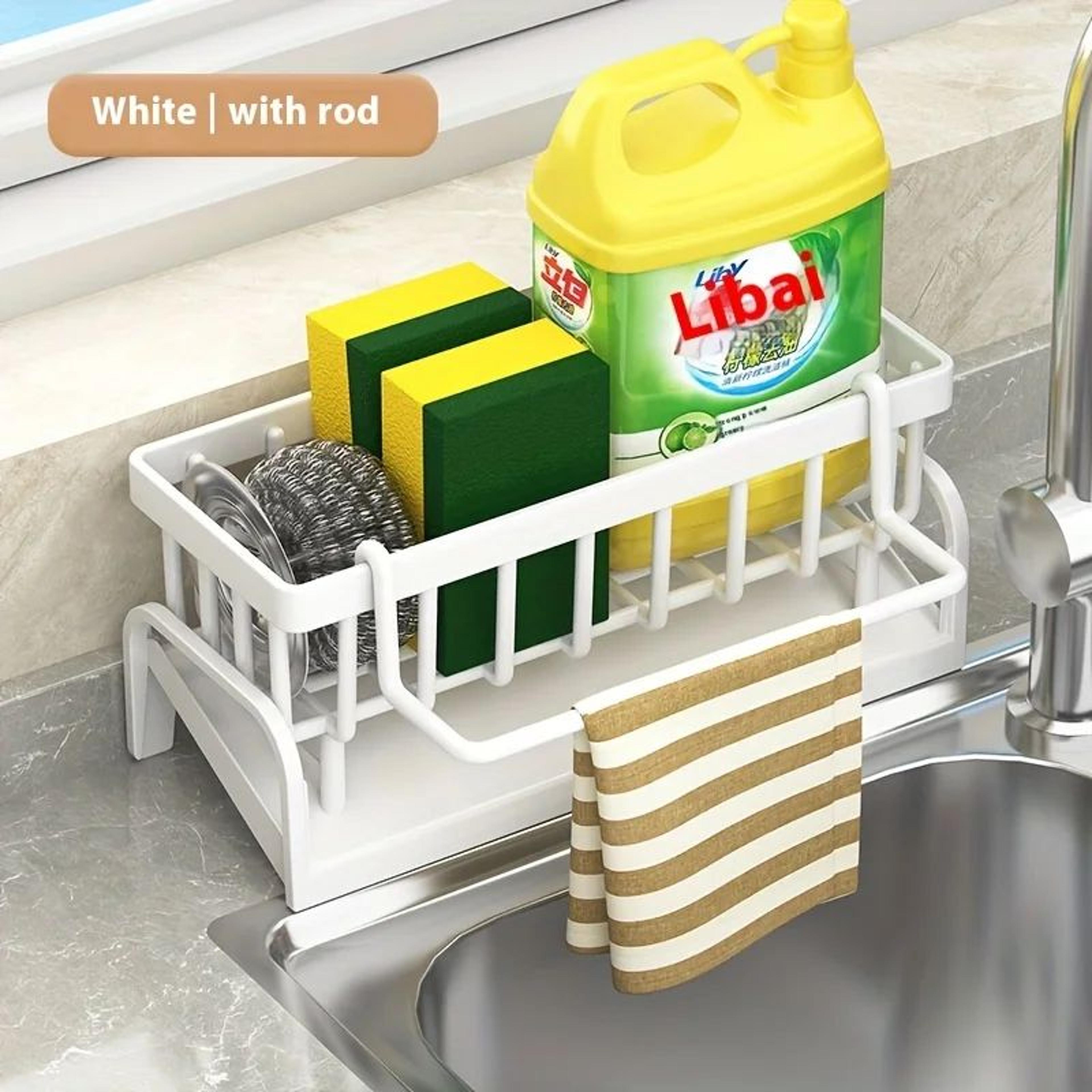 Durable ABS Sponge Drain Rack  Kitchen Sink Caddy With Brush  Detergent Holder Faucet Organizer 3