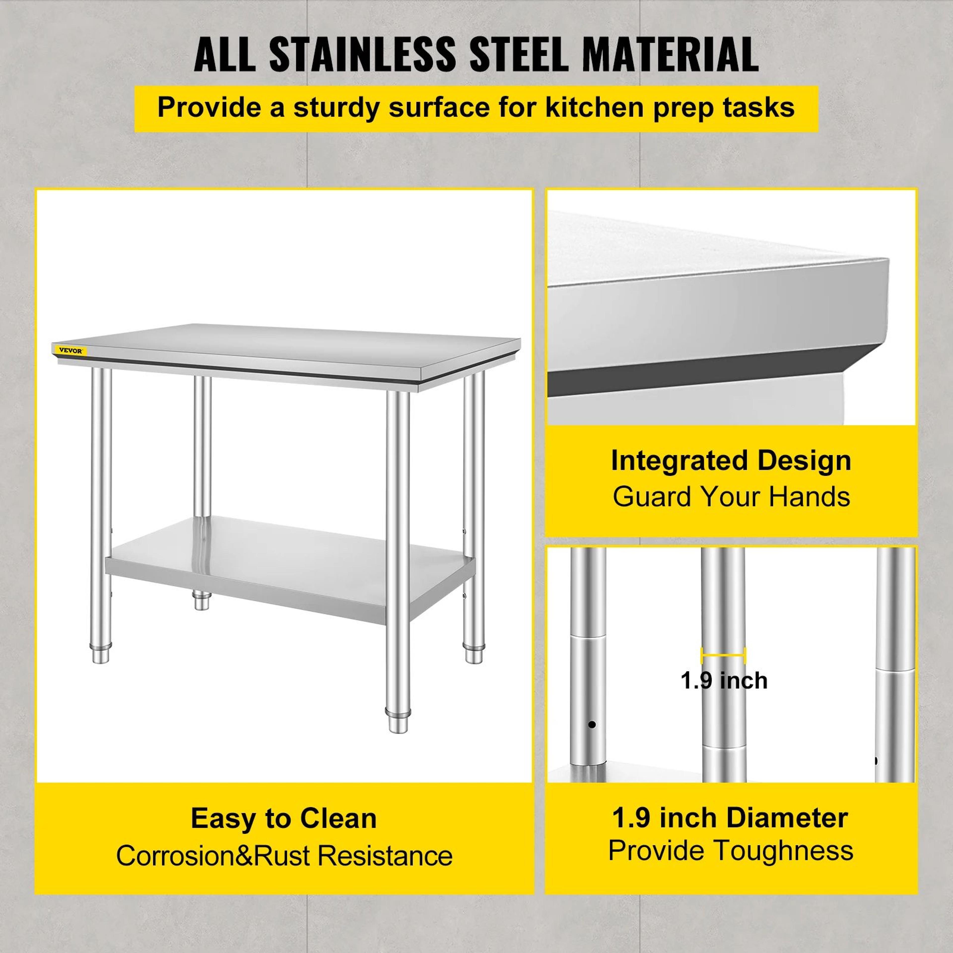 VEVOR Stainless Steel Commercial Kitchen Work Table  HeavyDuty Food Prep Table With Adjustable Unde 2