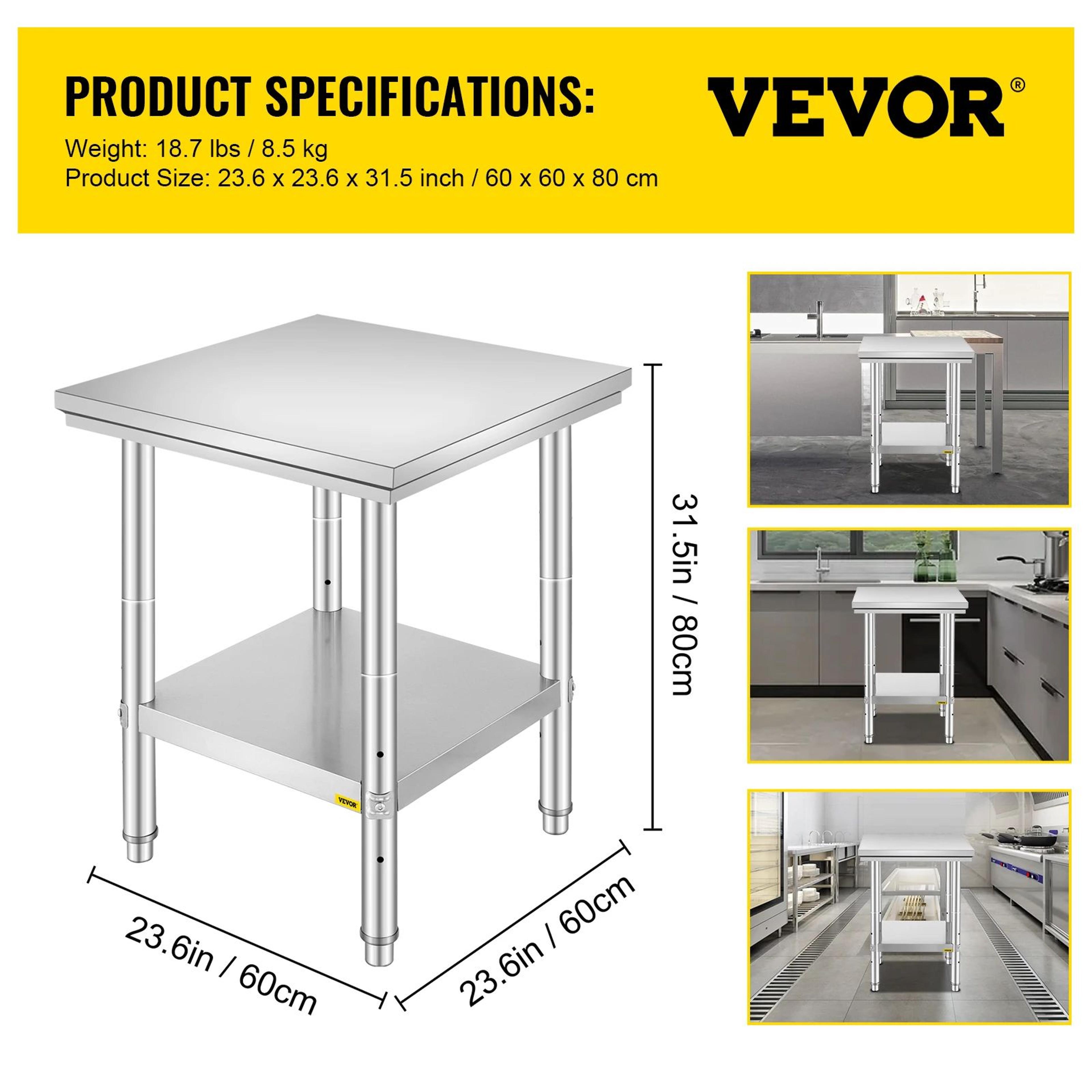 VEVOR Stainless Steel Commercial Kitchen Work Table  HeavyDuty Food Prep Table With Adjustable Unde 6