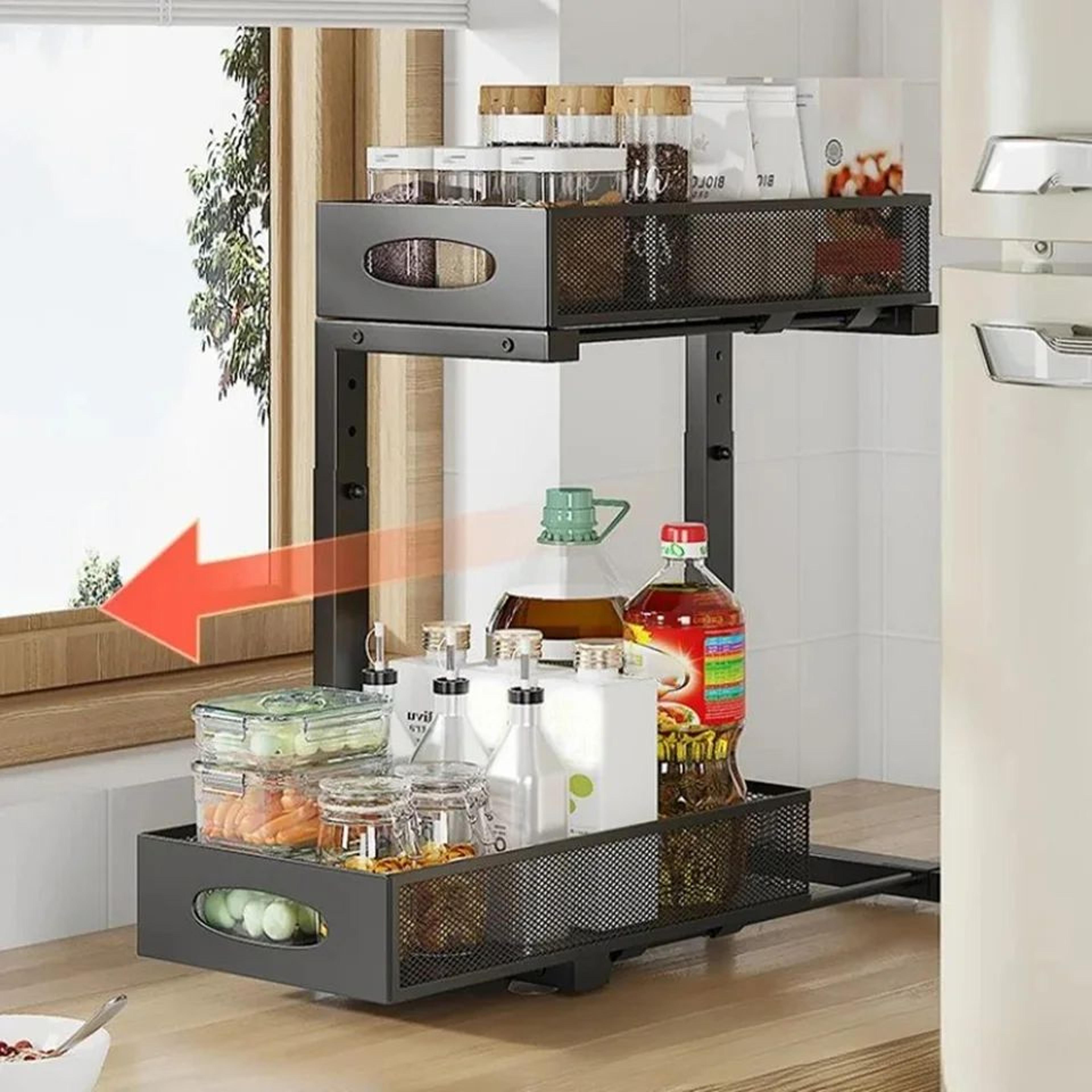 2Tier Adjustable Under Sink Organizer  PullOut Metal Cabinet Storage Rack With Sliding Drawer For K 1