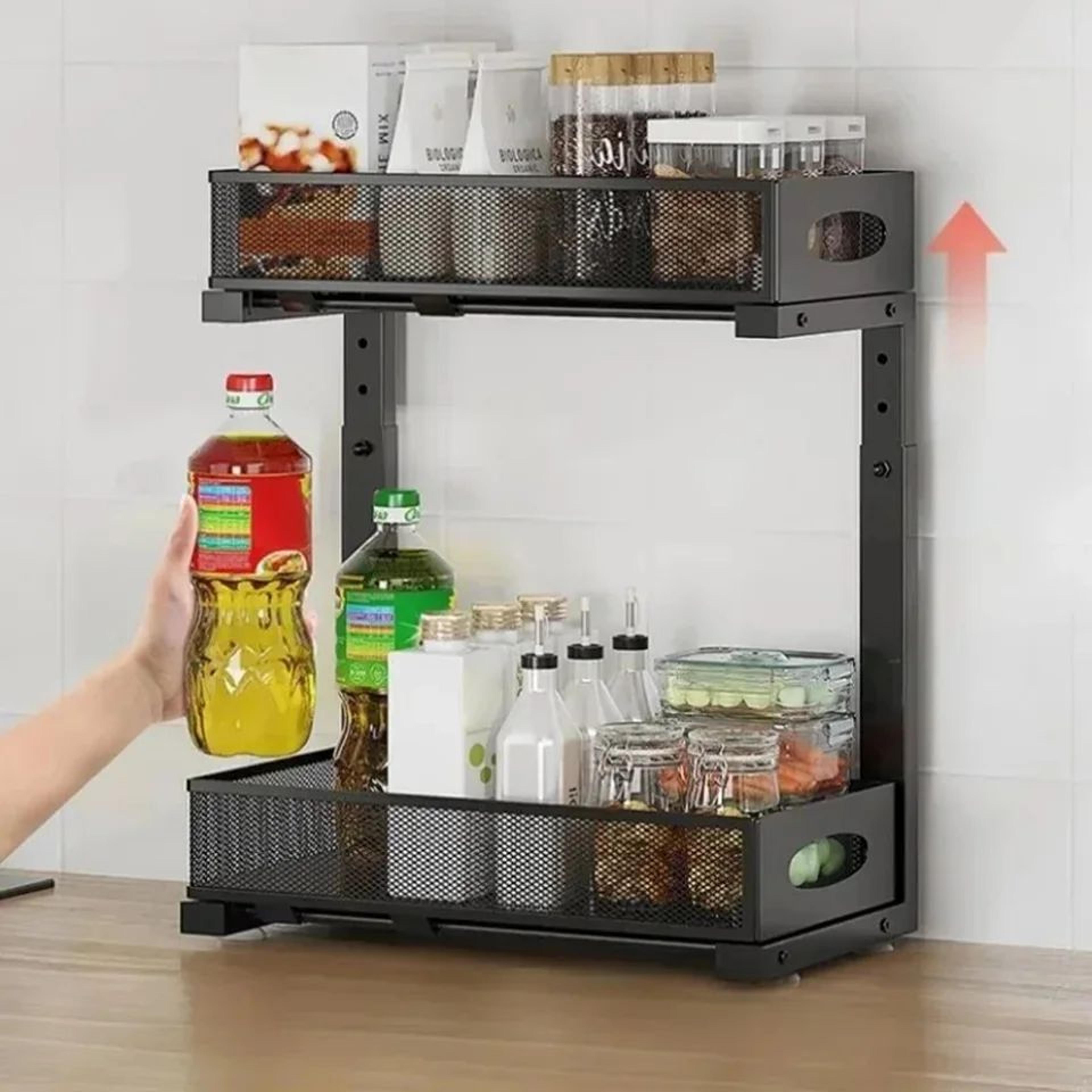 2Tier Adjustable Under Sink Organizer  PullOut Metal Cabinet Storage Rack With Sliding Drawer For K 2