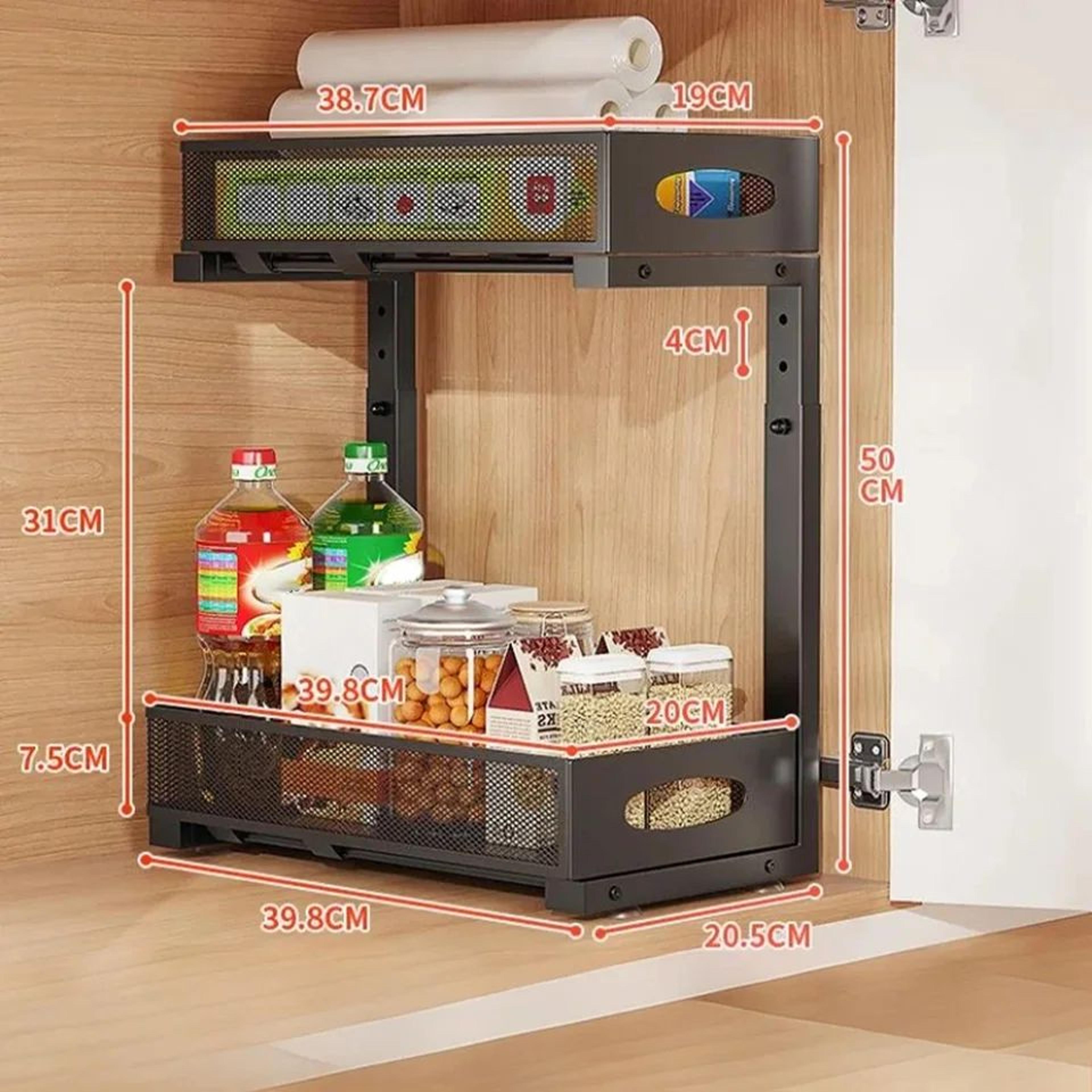 2Tier Adjustable Under Sink Organizer  PullOut Metal Cabinet Storage Rack With Sliding Drawer For K 4