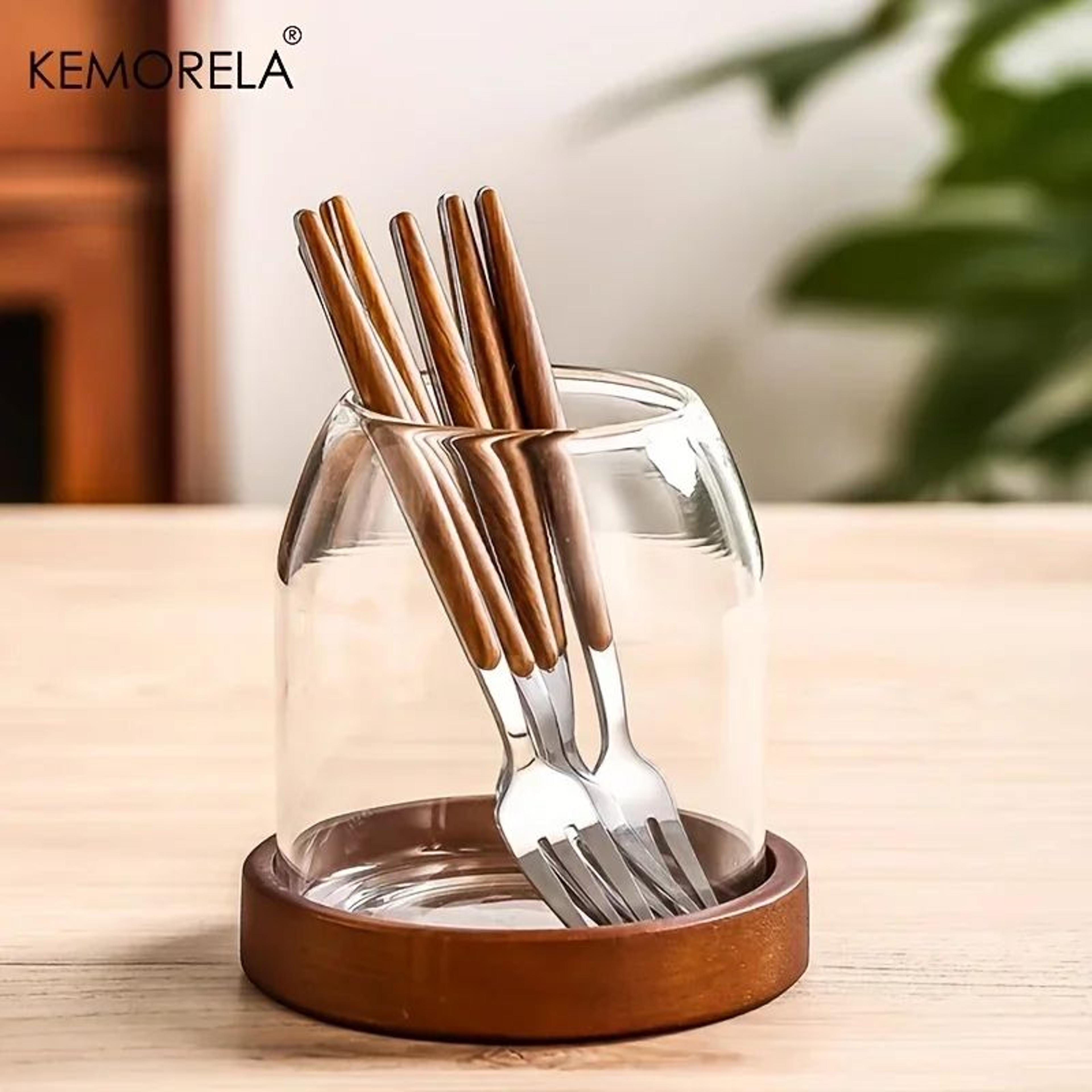 Glass Tableware Storage Jar With Tray  Chopsticks Knife Fork  Utensil Holder Organizer For Kitchen