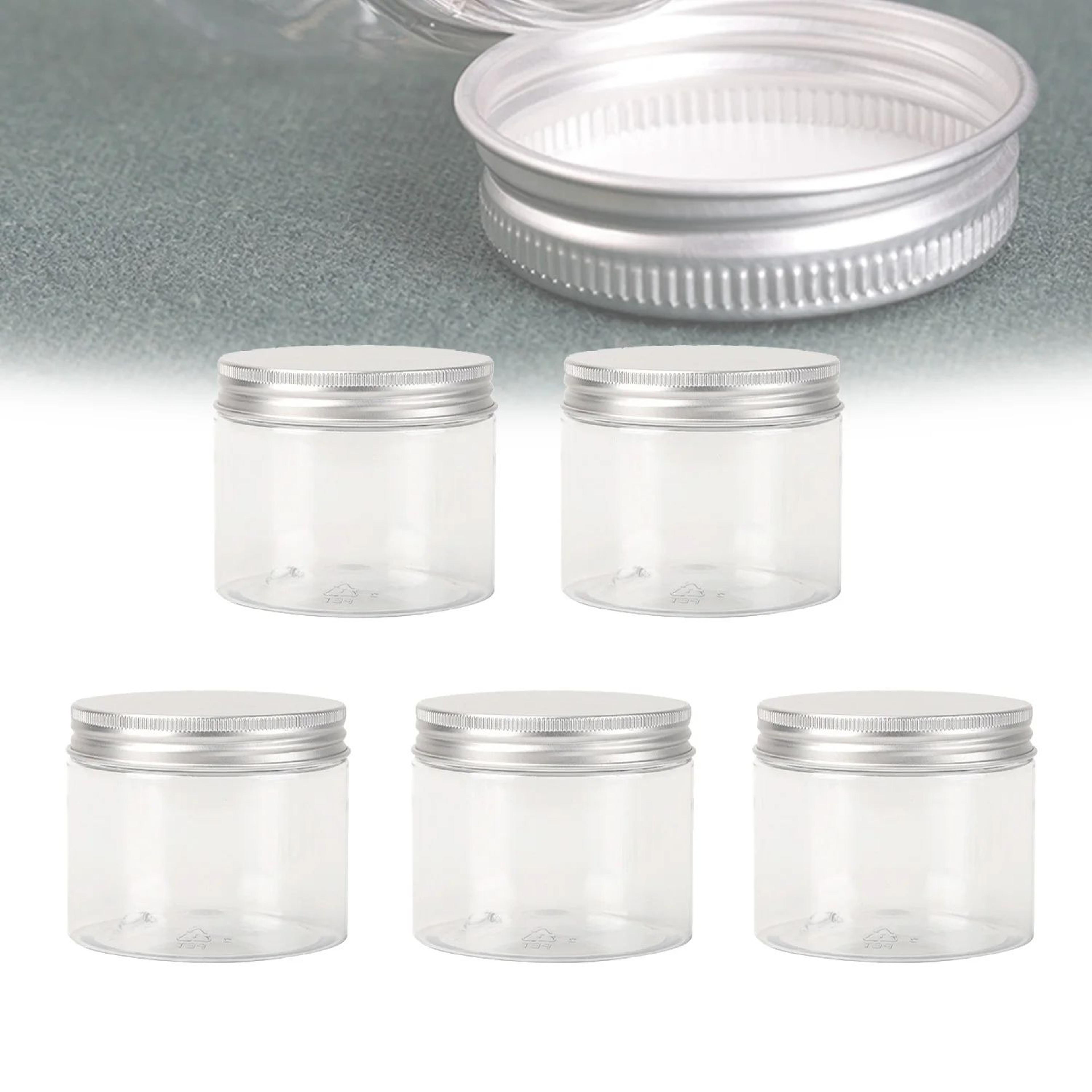 20250 ML Clear Plastic Storage Jars With Aluminum Lids  Airtight WideMouth Food Cosmetic  Travel Co