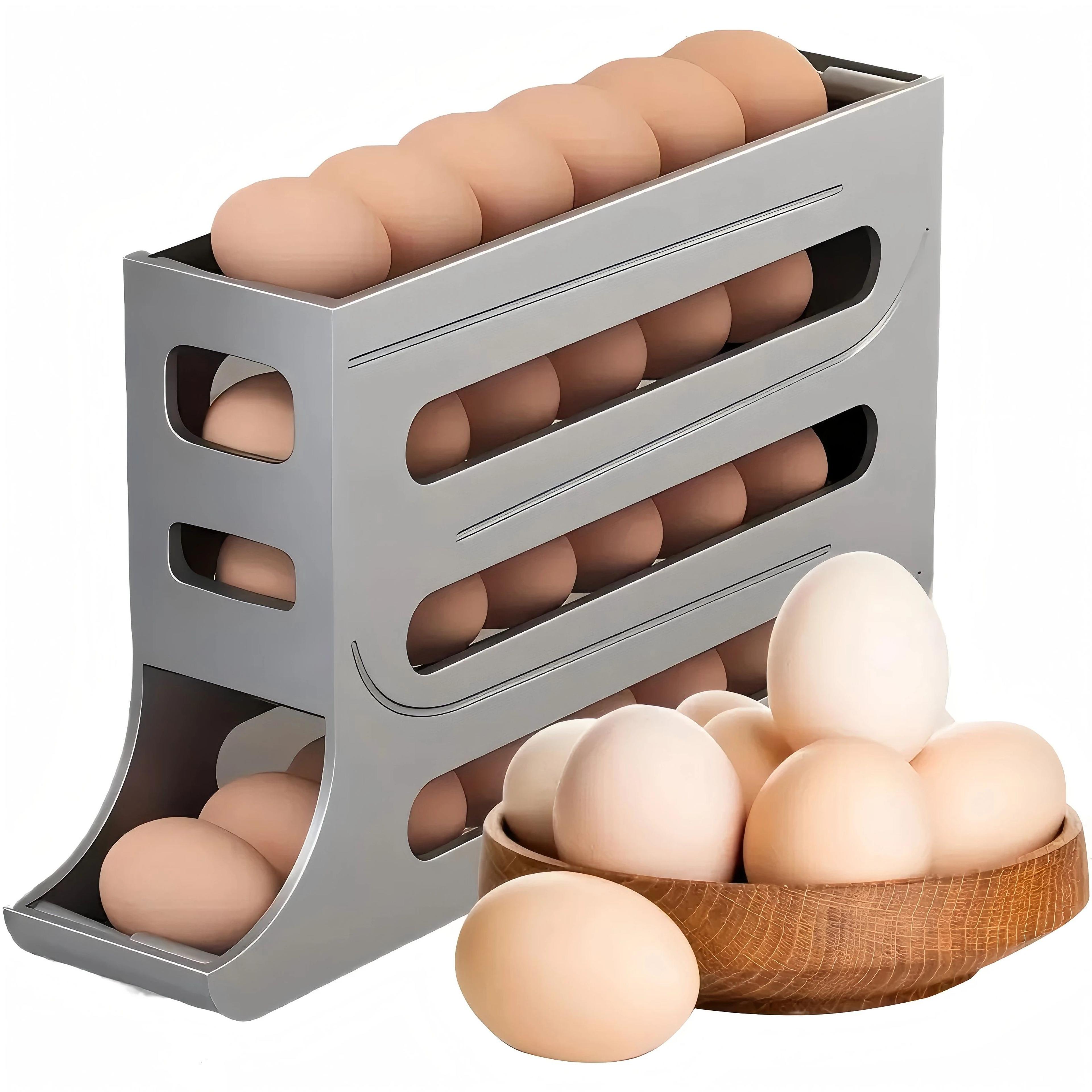 4-tier egg holder for fridge – automatic egg rolling rack 30-egg plastic storage organizer for refrigerator, kitchen cou