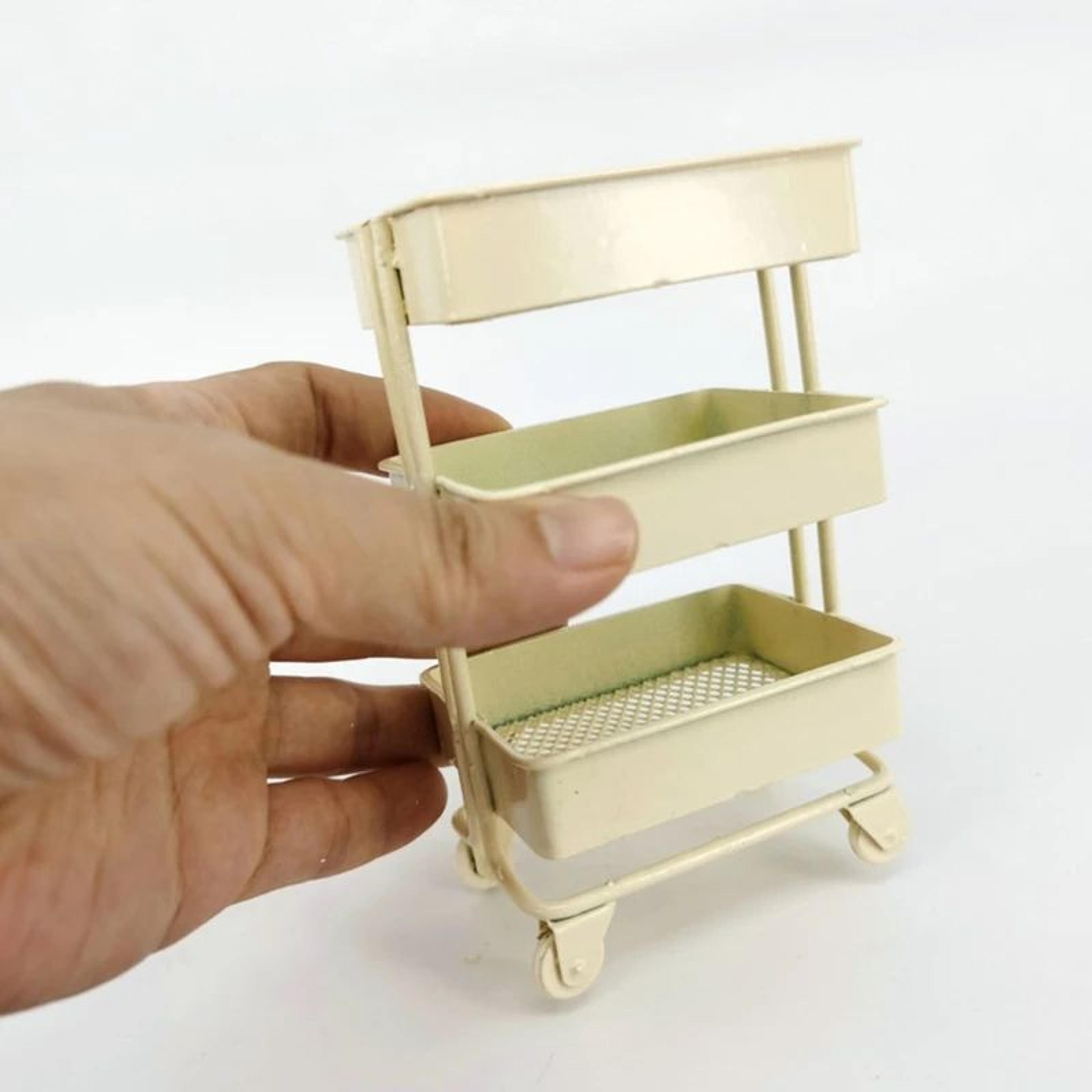 2025 Mini Dollhouse Trolley Rack  3Tier Metal Mini Bookshelf Display Shelf With Wheels For Dollhous 4
