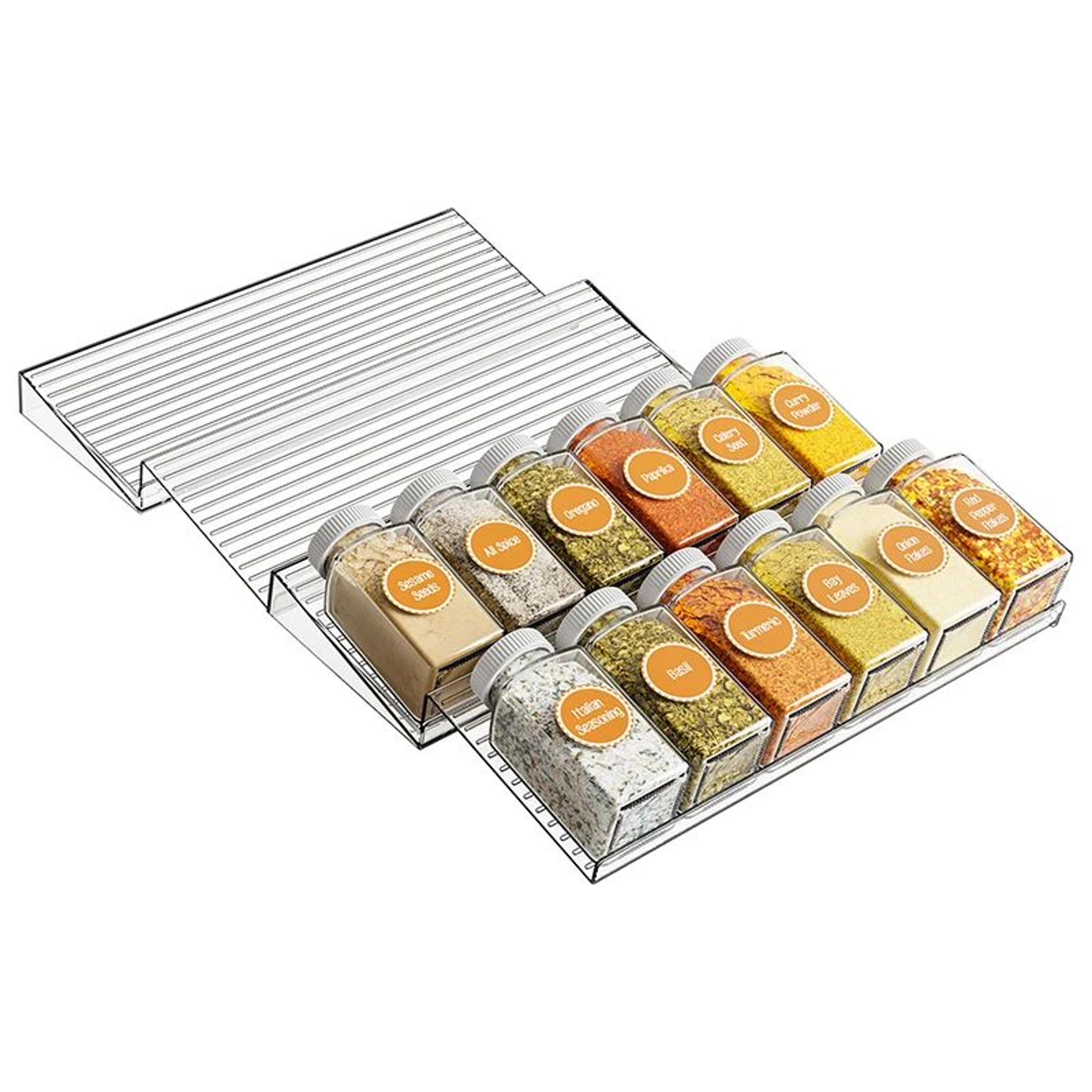 Adjustable Stepped Spice Rack Organizer  MultiLayer Kitchen Drawer Seasoning Bottle Storage Shelf F 0