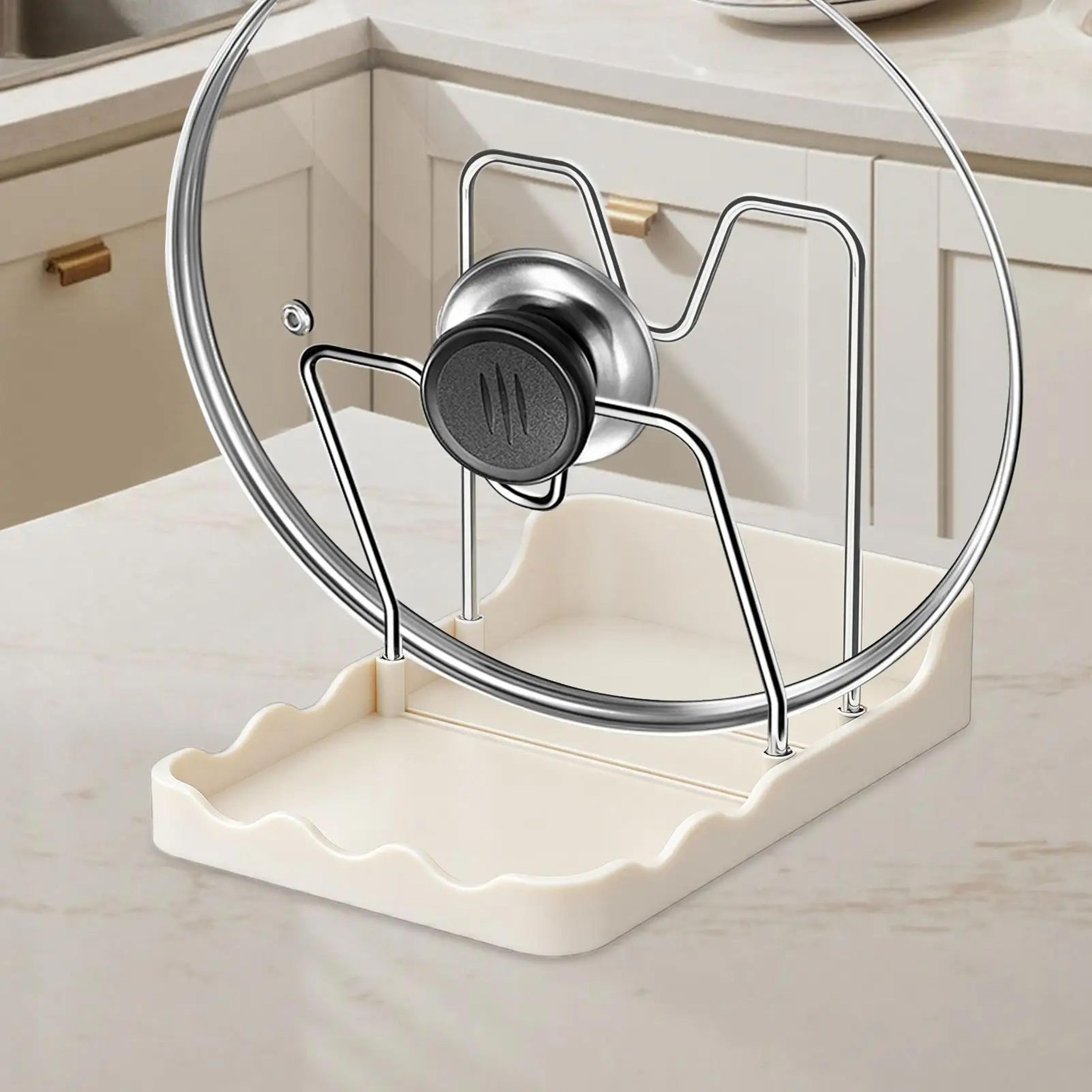 Double Layer Pan Lid Organizer Rack  Stainless Steel Pot Lid Holder With Drip Tray Spoon Rest  Kitc 3