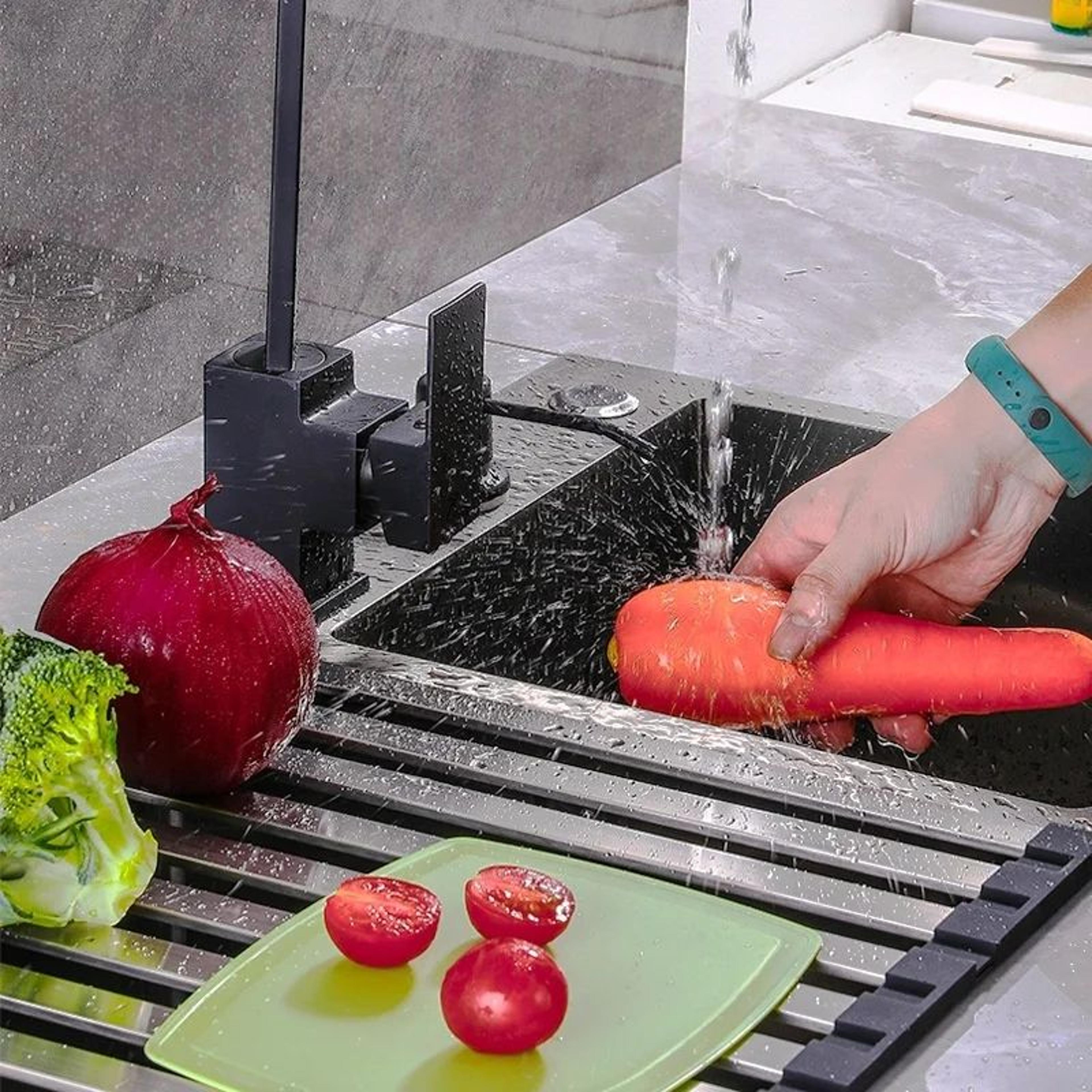 304 Stainless Steel Roll Up Dish Drying Rack  Foldable OvertheSink Dish Drainer For Kitchen Counter
