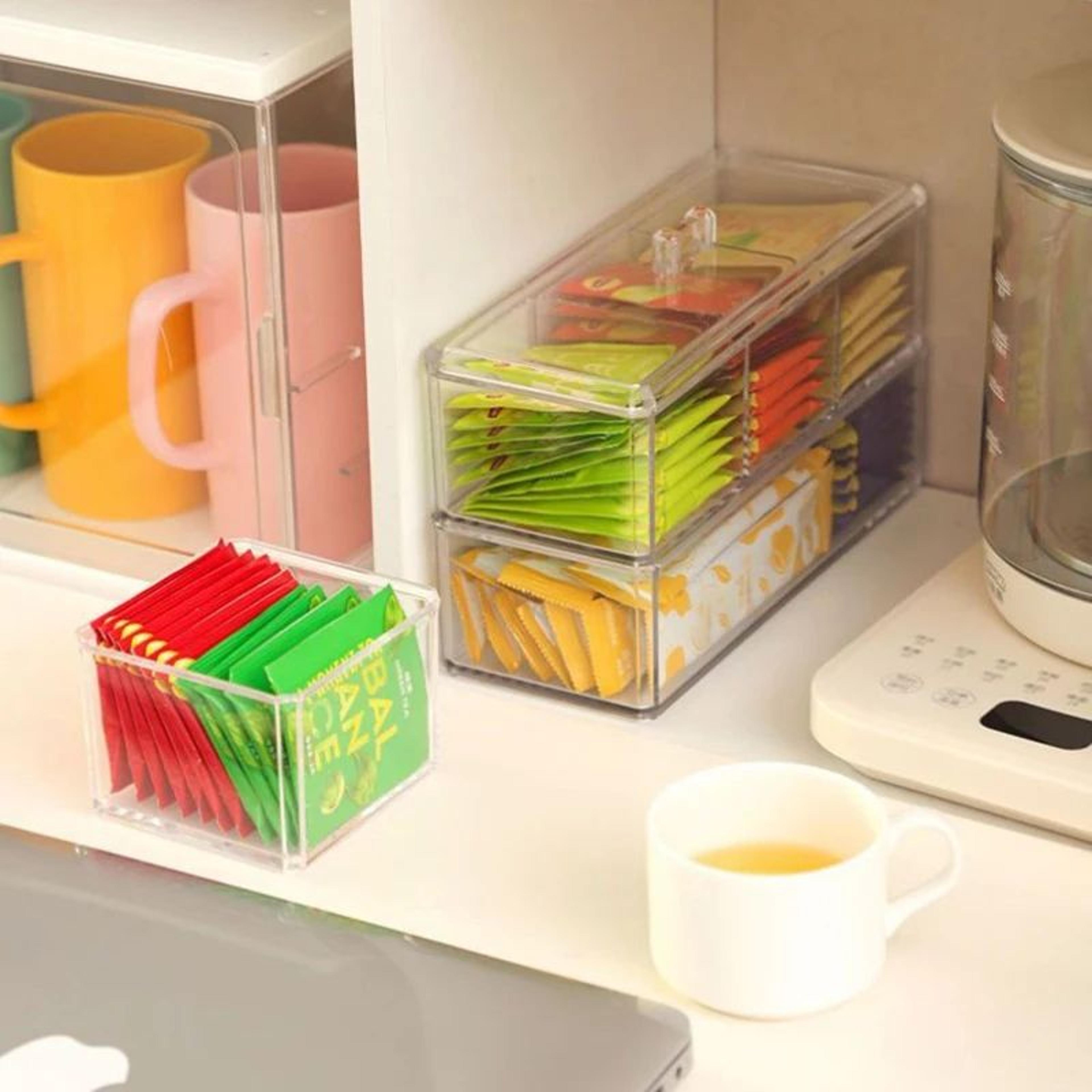 Acrylic Tea Bag Storage Box  Coffee Capsule Organizer Drawer With Lid For Tea Coffee Sugar  Kitchen 0