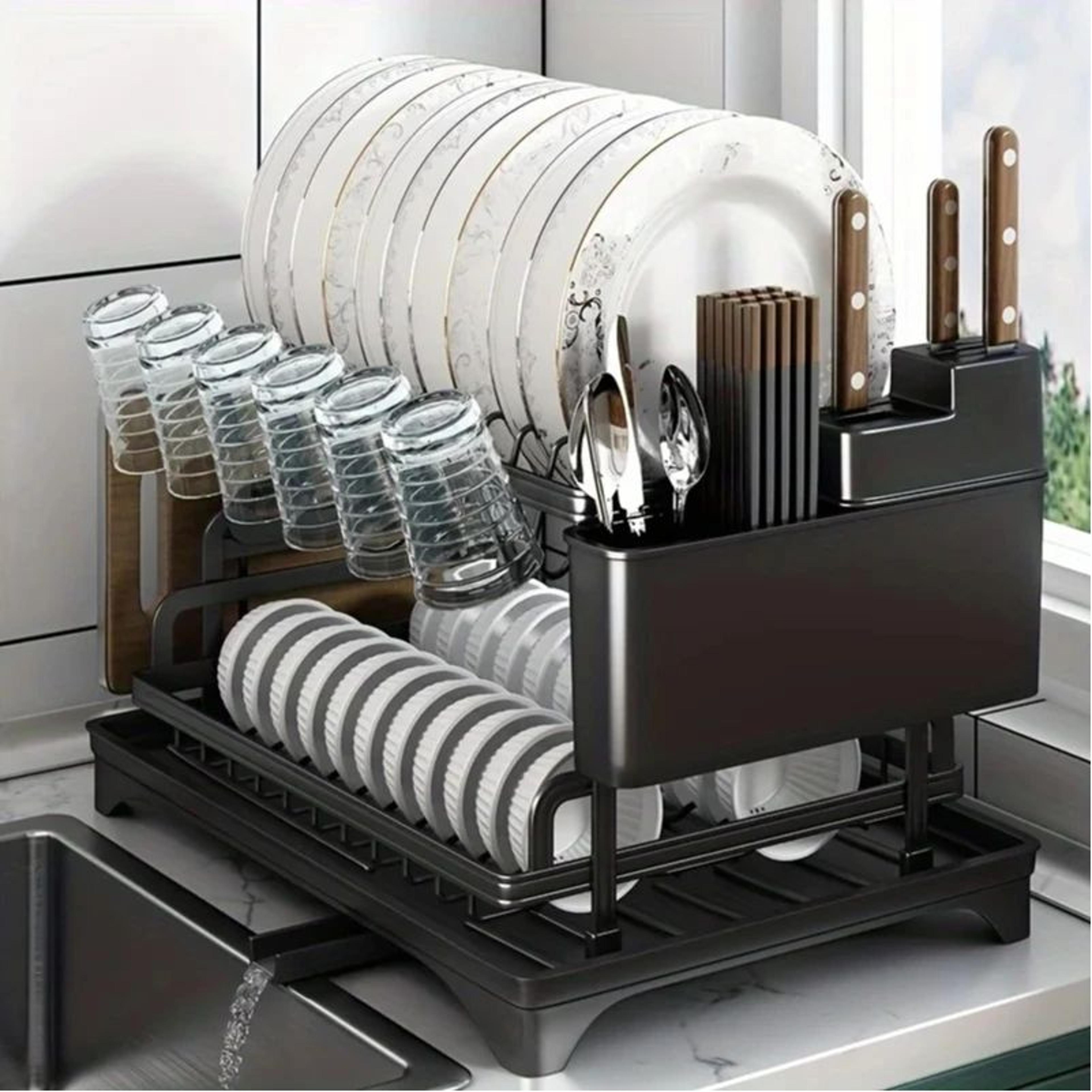 2Tier Dish Drying Rack  Kitchen Counter Dish Rack With Bowl Cup Utensil  Cutlery Storage Organizer 0