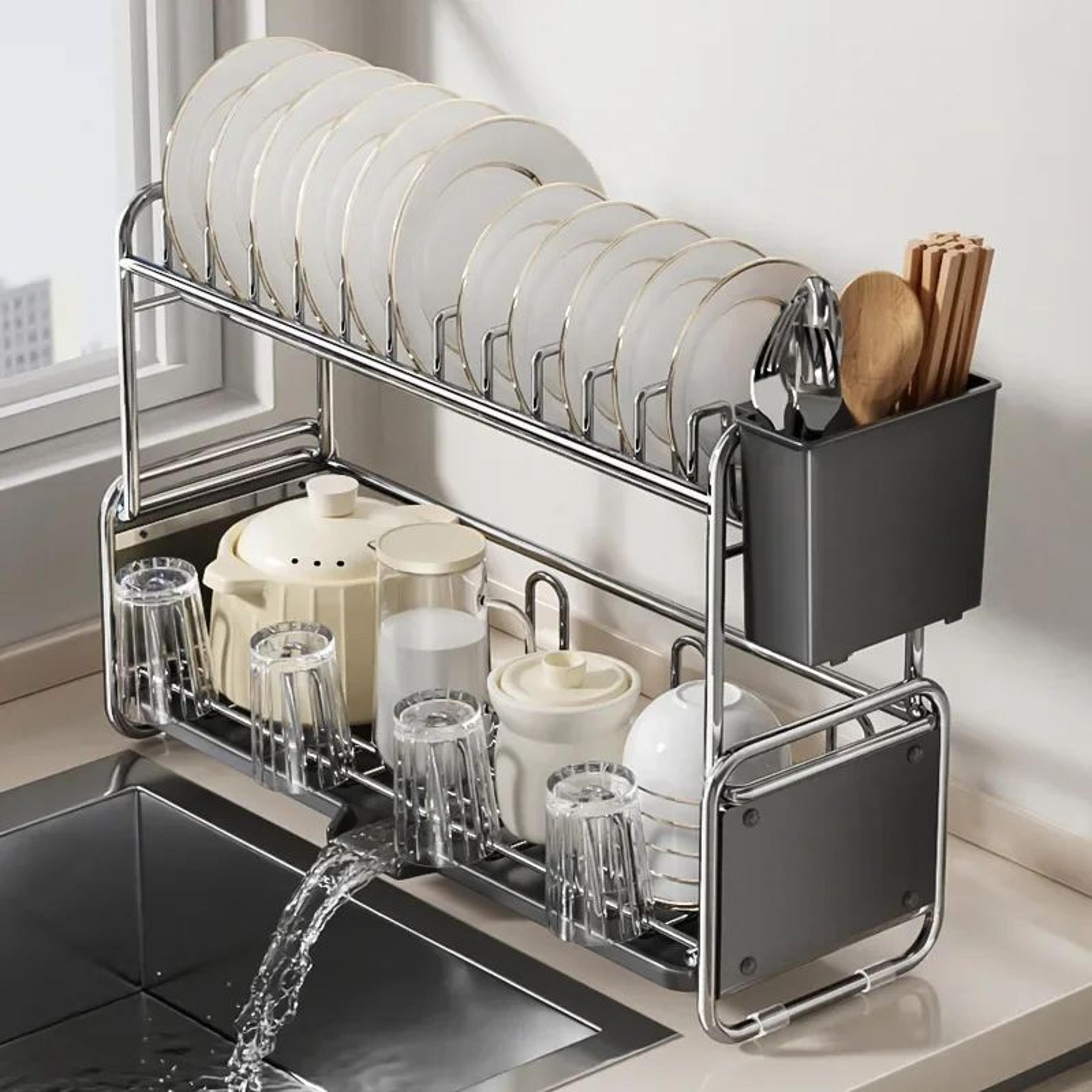 Rustproof Dish Drying Rack  Narrow Kitchen Countertop Dish Drainer With Drainboard For Plates Bowls 2