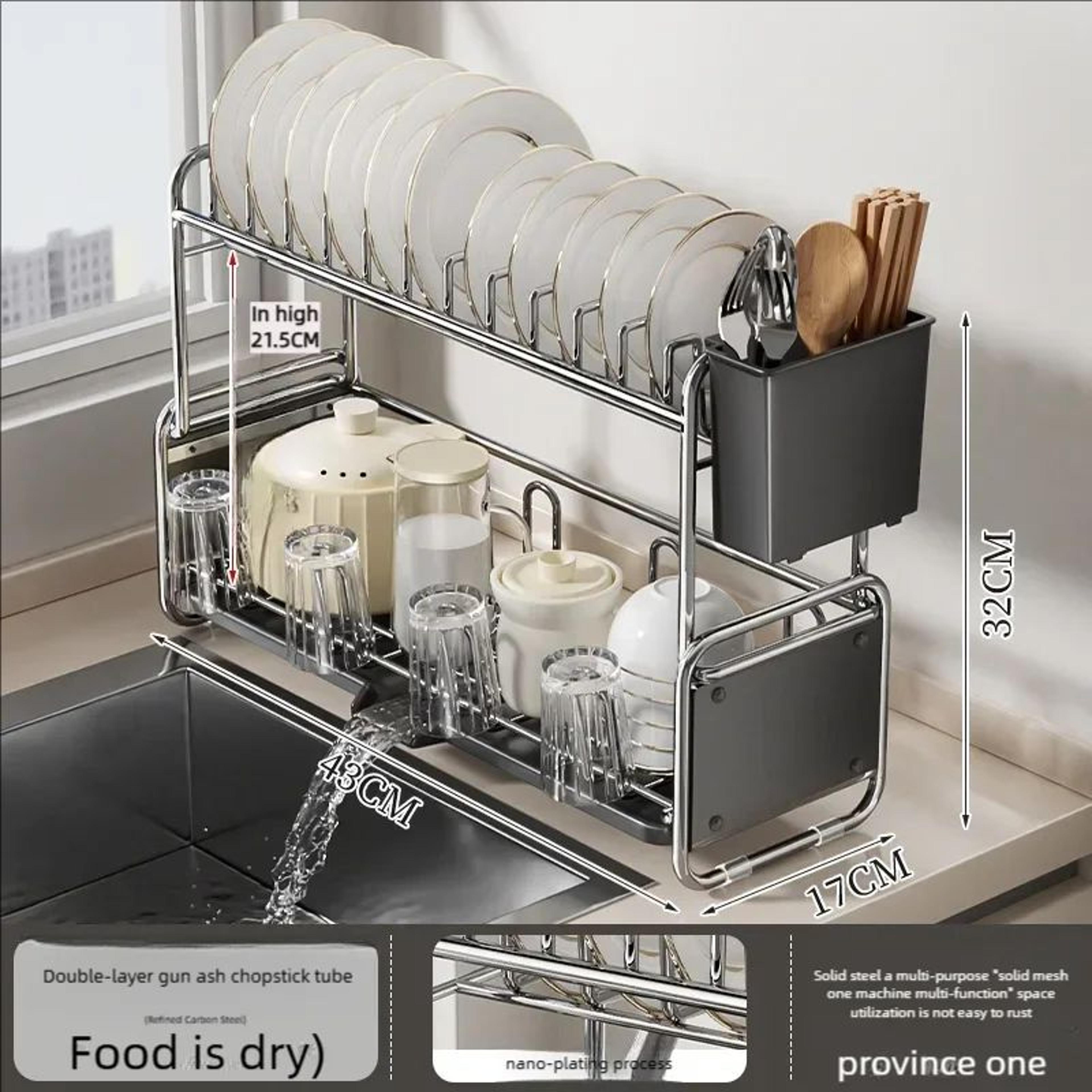 Rustproof Dish Drying Rack  Narrow Kitchen Countertop Dish Drainer With Drainboard For Plates Bowls 9