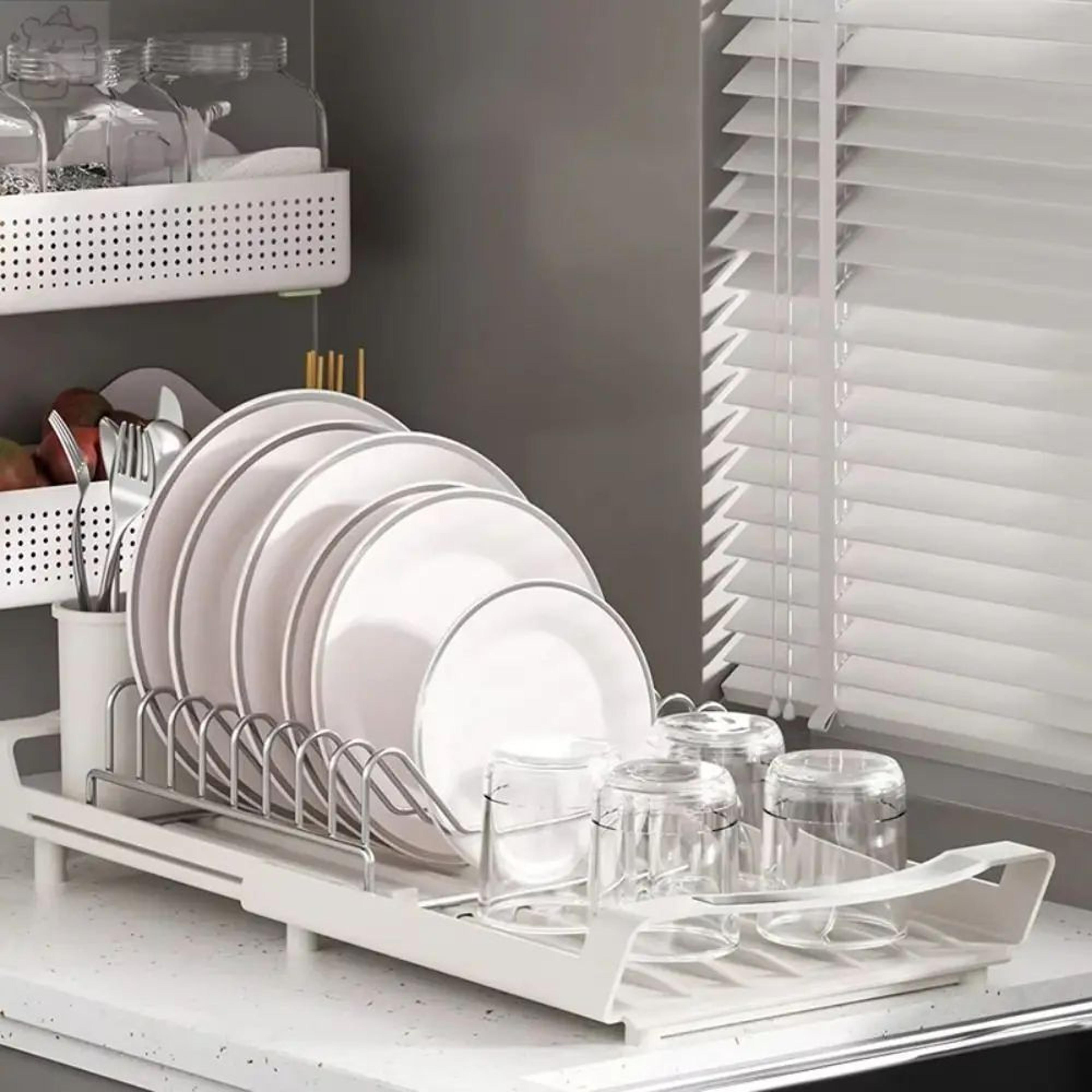 Expandable Dish Drying Rack  Large Capacity Iron Dish Drainer With Utensil Holder For Kitchen Count 3