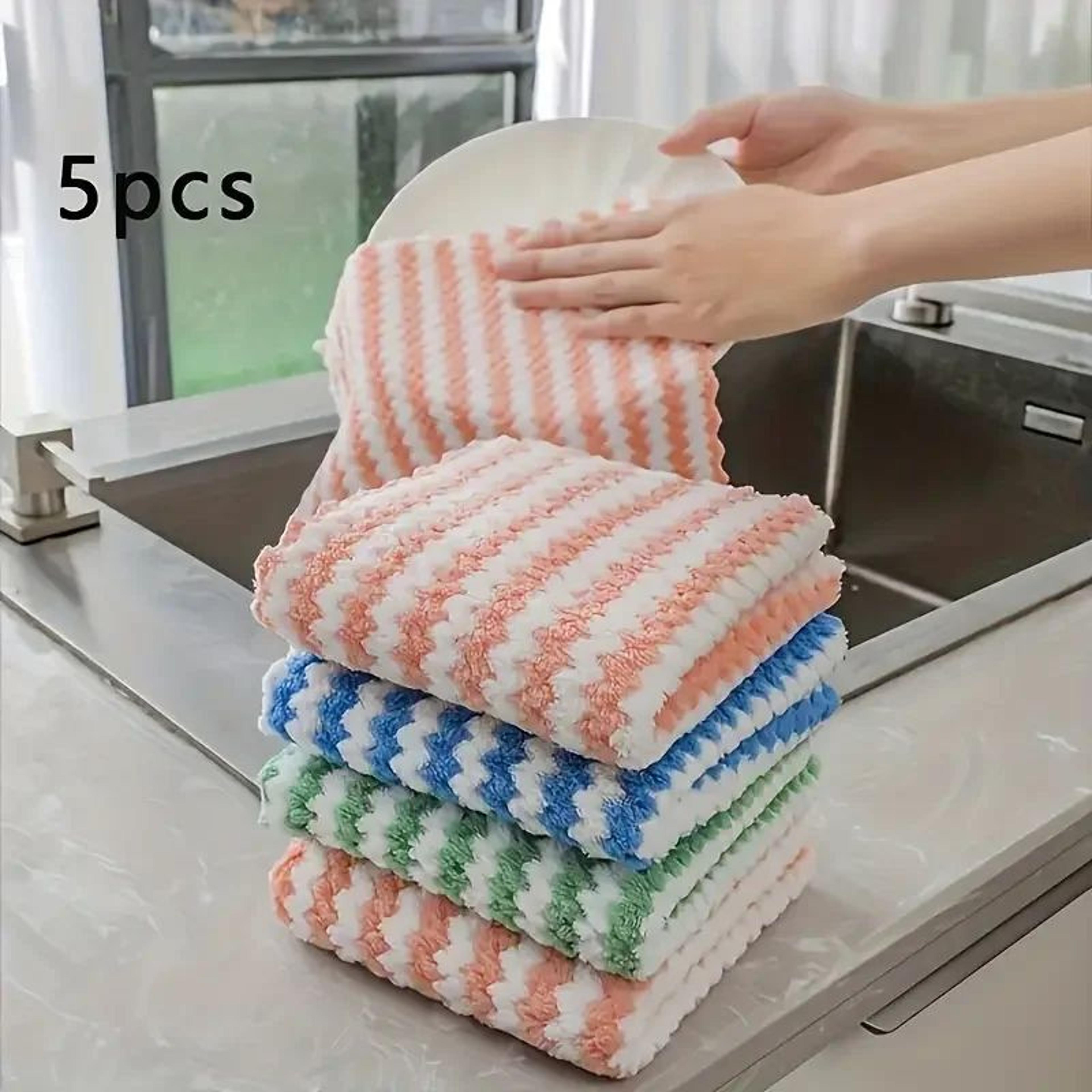 Super Absorbent Coral Fleece Dish Cloths  Reusable Kitchen Cleaning Towels For Dishes Glass Counter