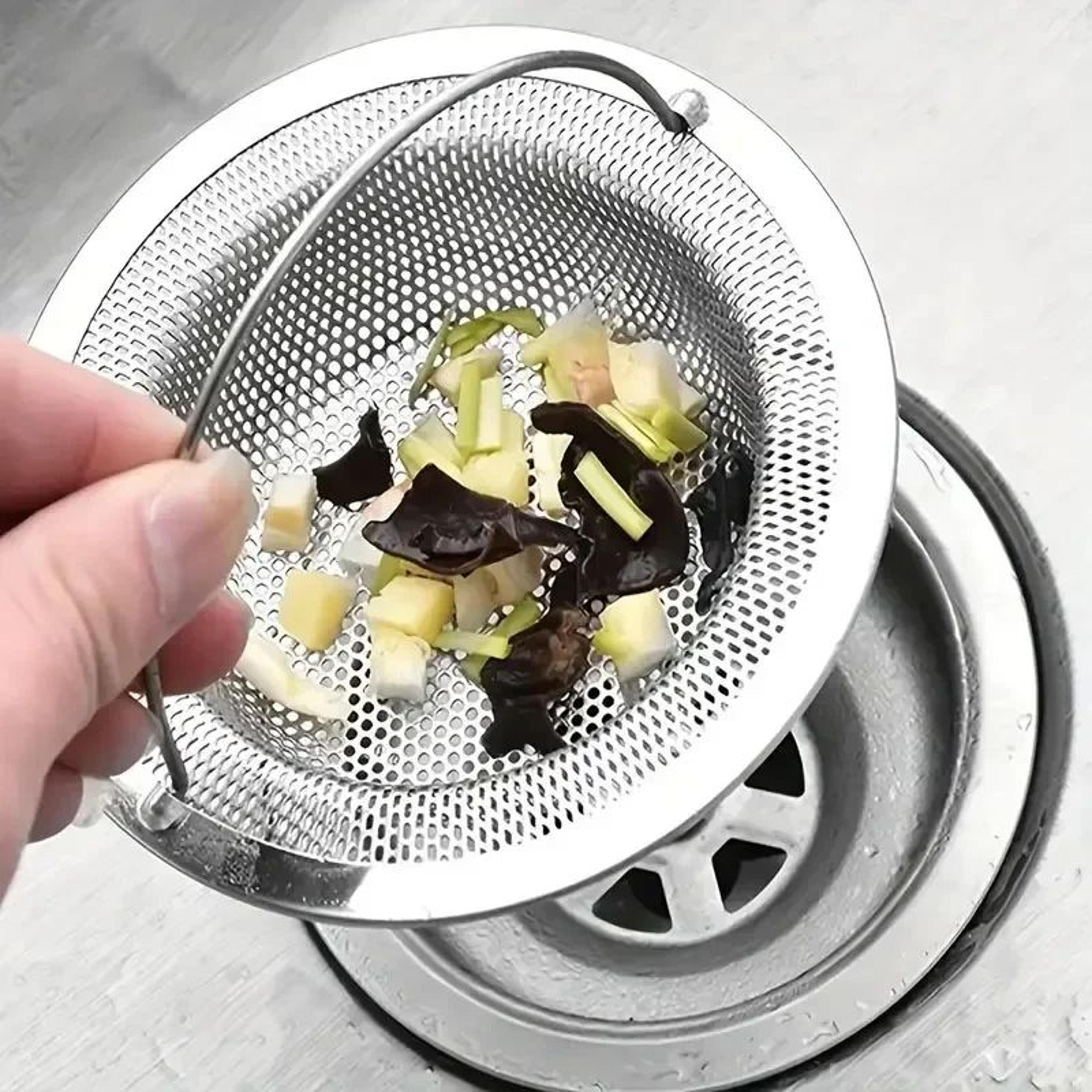 Kitchen Sink Strainer With Handle  Stopper  Stainless Steel Mesh Drain Basket Filter For Food Waste