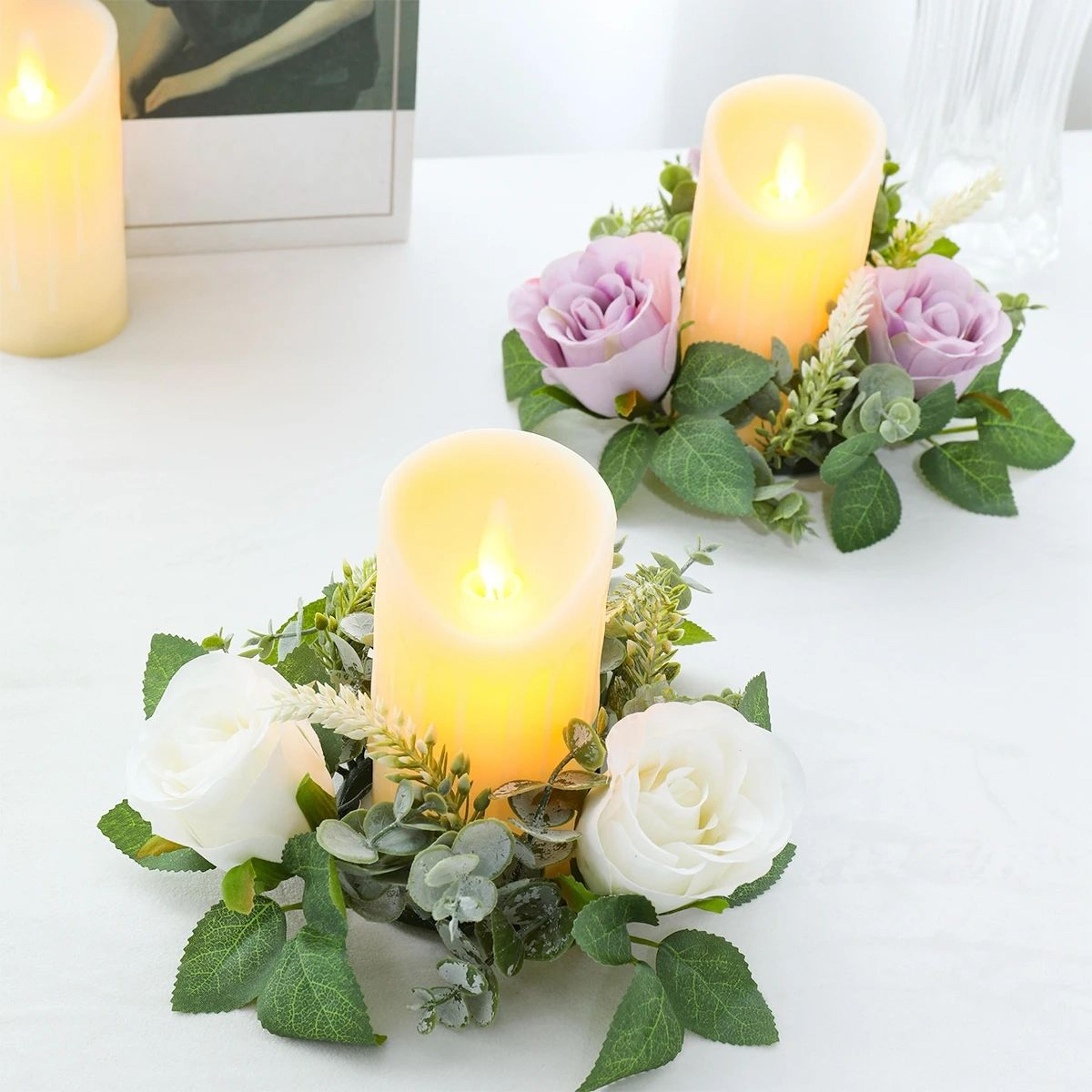 Artificial Rose Flower Candle Ring Wreath  Decorative Wedding Centerpiece For Parties Birthdays  Ho 3