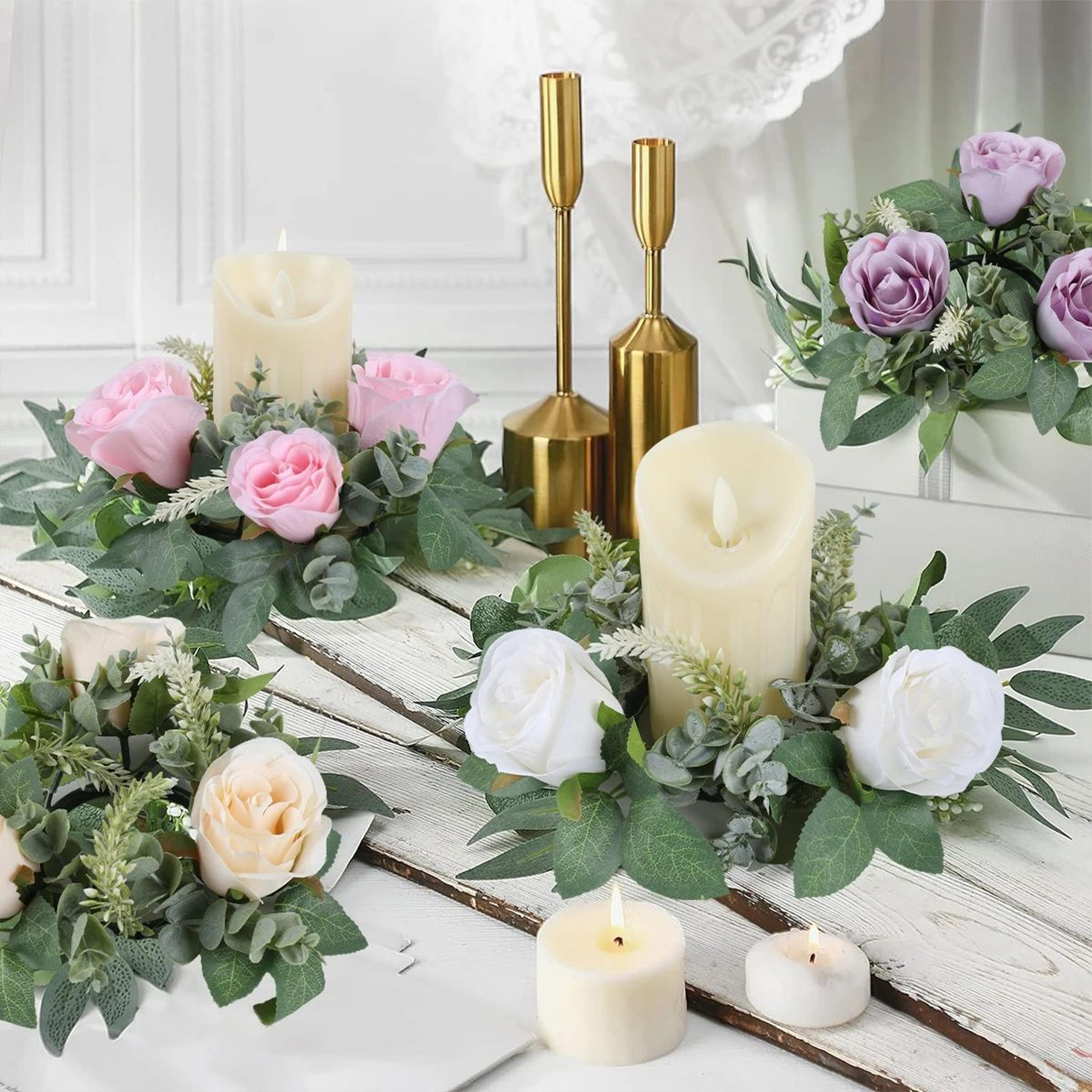 Artificial Rose Flower Candle Ring Wreath  Decorative Wedding Centerpiece For Parties Birthdays  Ho 5