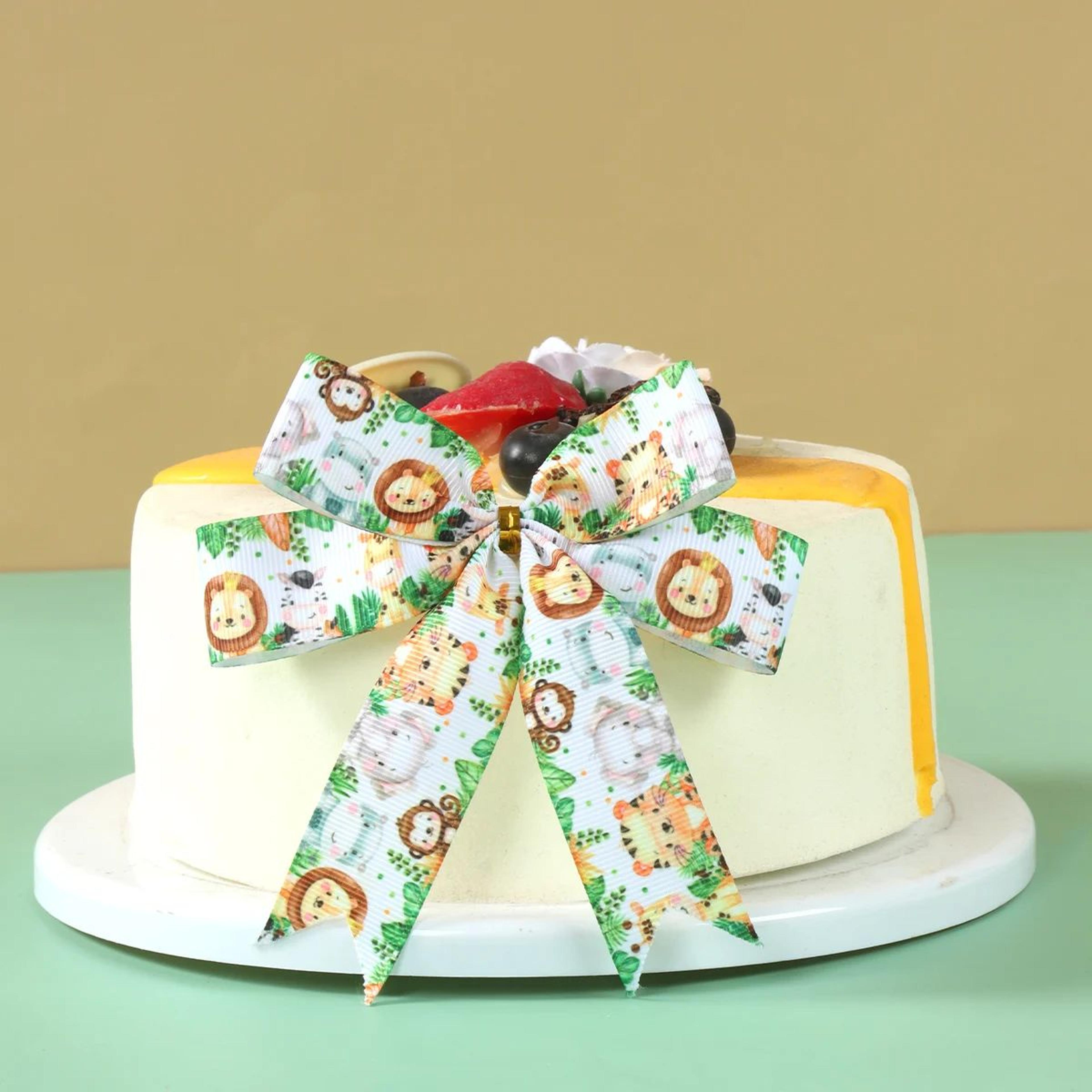Woodland Animal Theme Wired Ribbon  Cute Forest Safari Print Silk Ribbon For Gift Wrapping Baby Sho 1