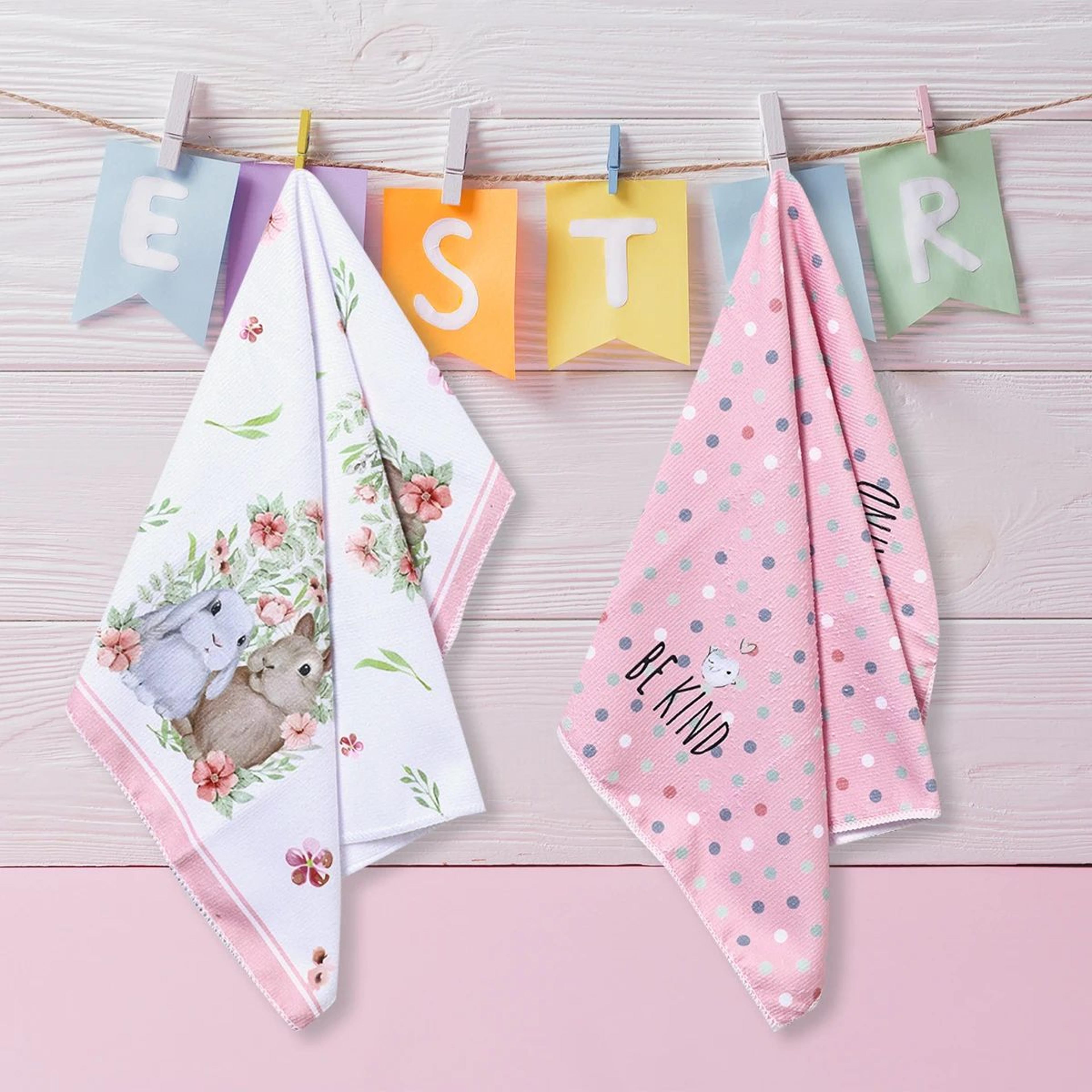 Bunny Print QuickDrying Kitchen Dish Towel  Easter Bunny Pattern 100 Polyester Decorative Dishcloth 5