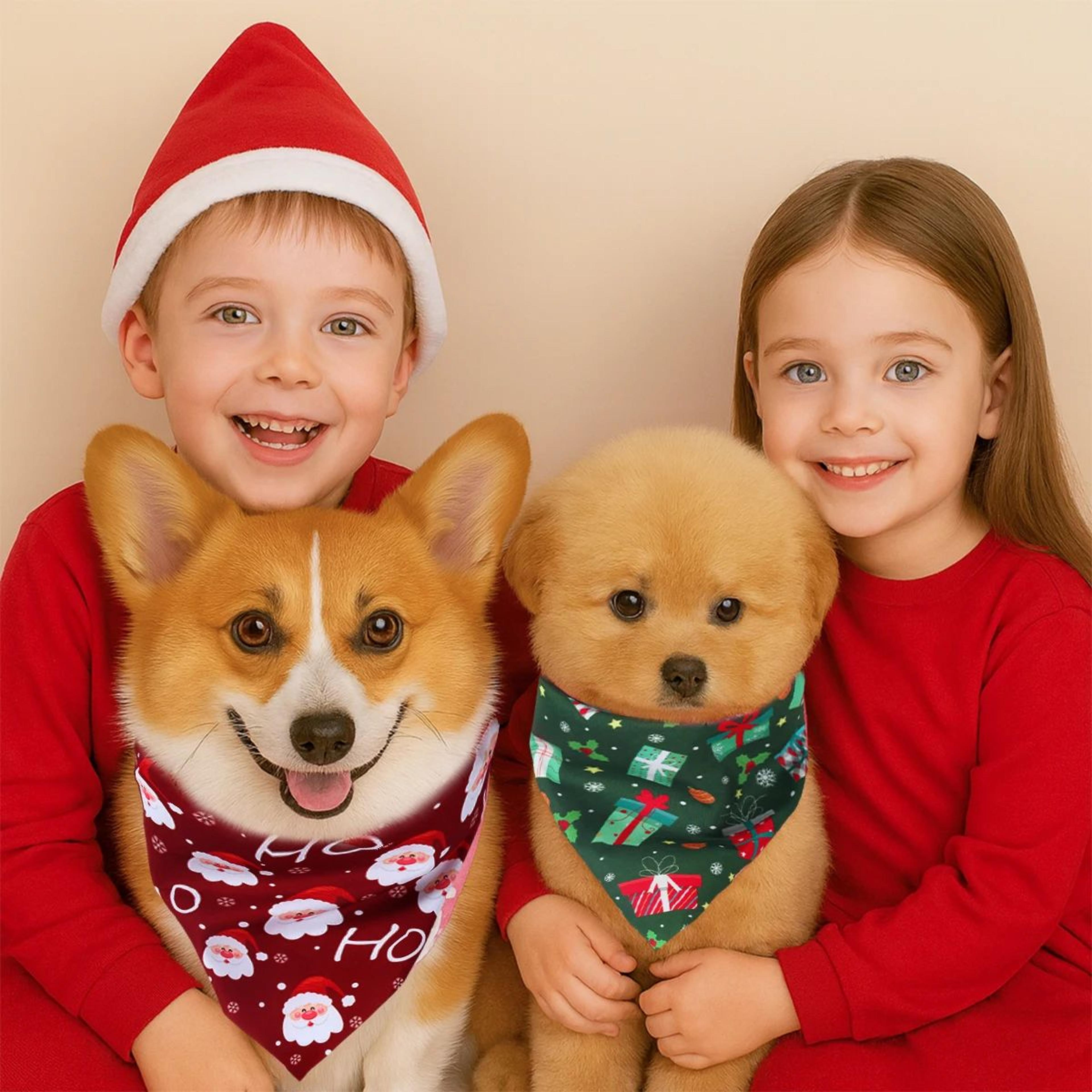 2 Pcs Christmas Dog Bandanas  Santa  Christmas Tree Holiday Pet Scarf Triangle Bibs For Small Mediu 1