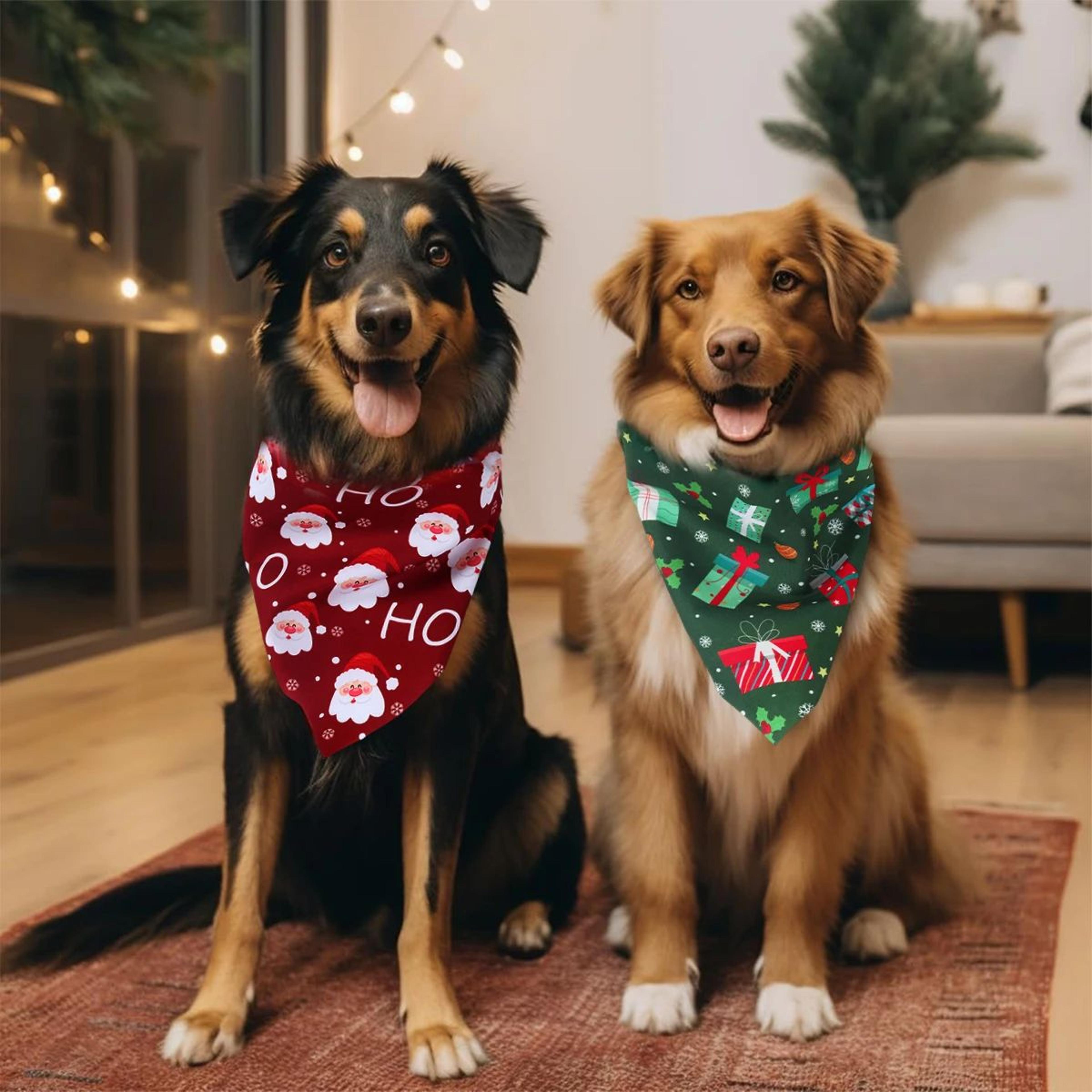 2 Pcs Christmas Dog Bandanas  Santa  Christmas Tree Holiday Pet Scarf Triangle Bibs For Small Mediu 4