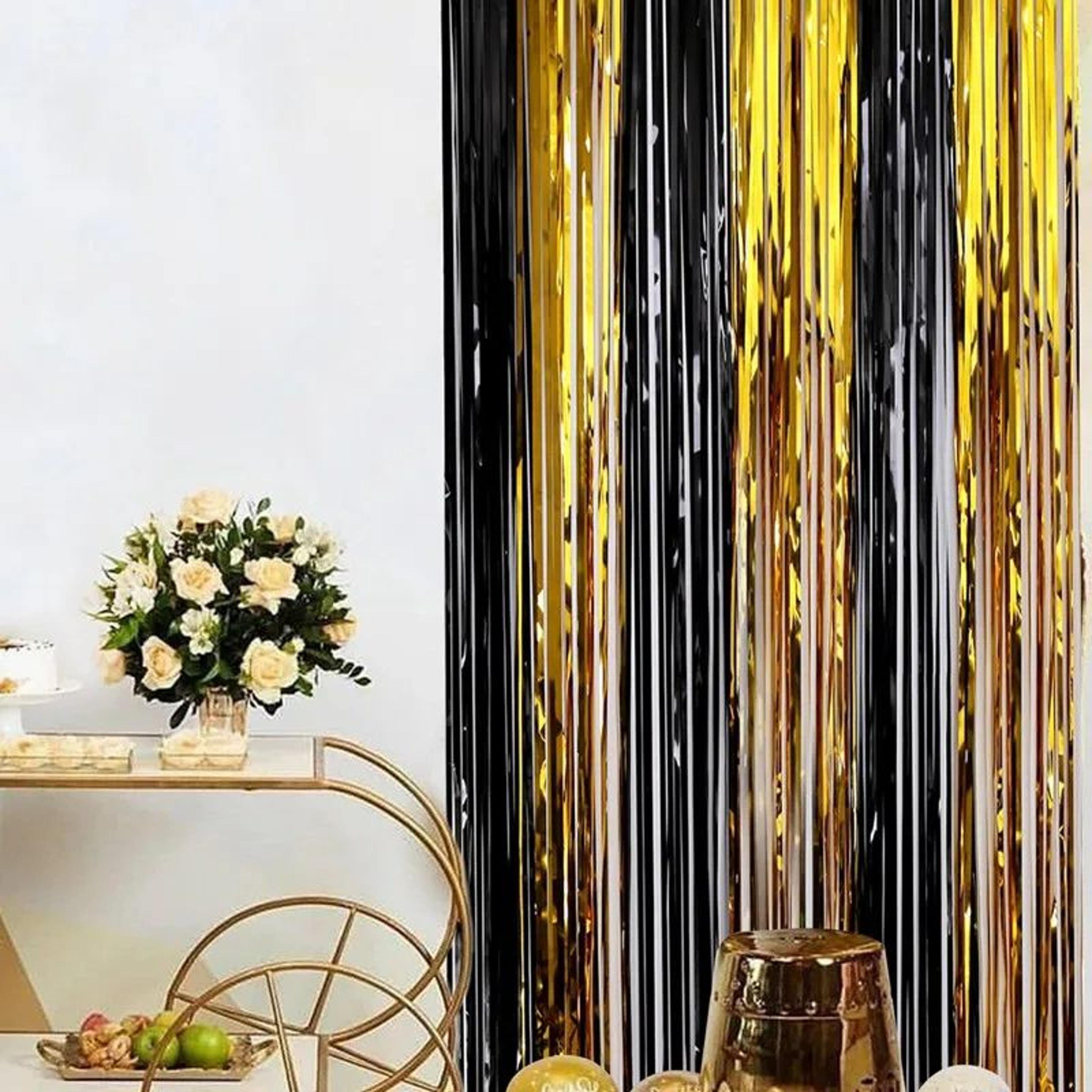 Black  Gold Tinsel Fringe Foil Curtain Backdrop  Glitter Party Background Decoration For Birthdays  1