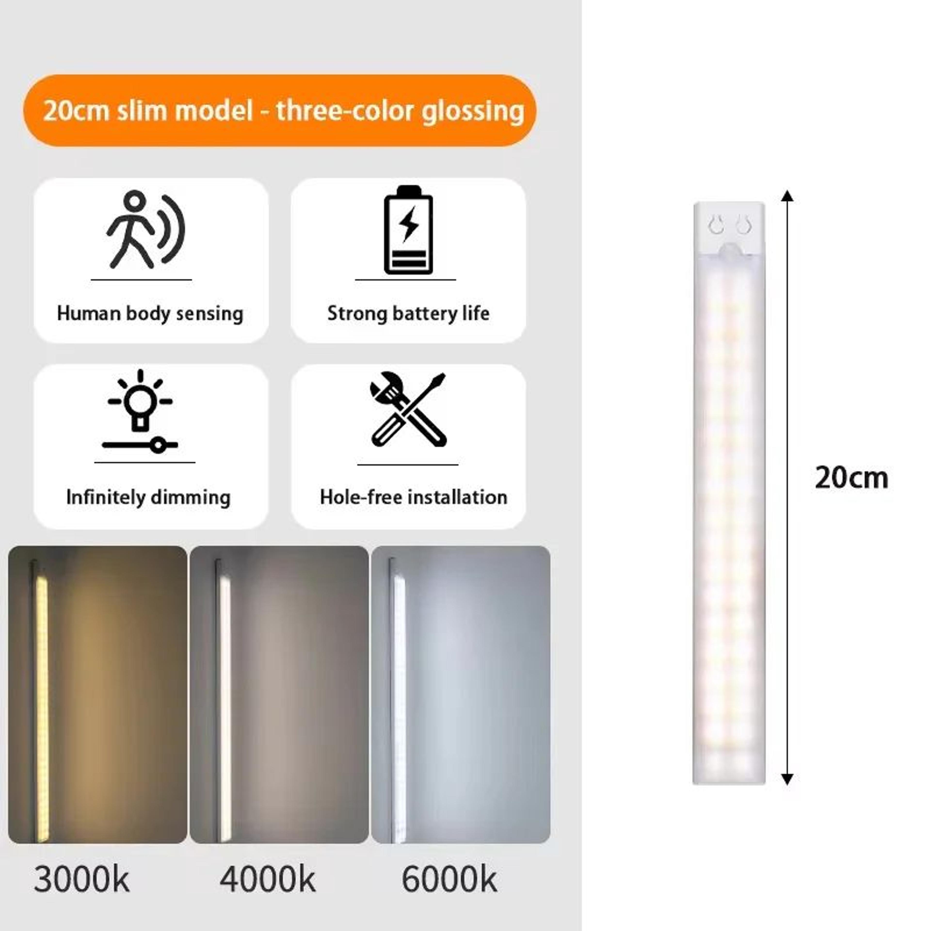 Wireless Rechargeable LED Under Cabinet Motion Sensor Light  Ultra Thin 3 Color Night Light With US 6