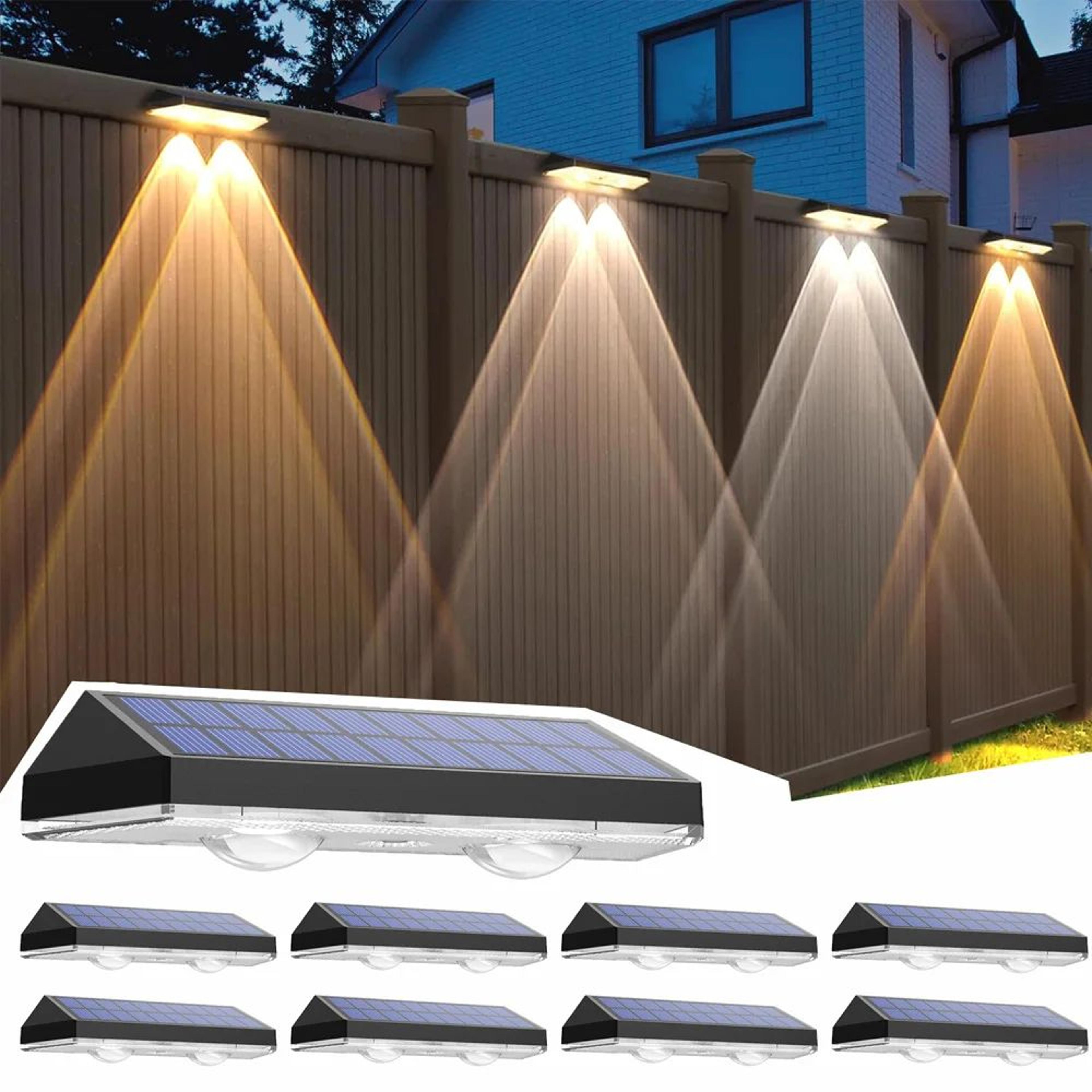 Solar LED Fence  Deck Lights  IP65 Waterproof Outdoor Path Stair  Wall Lights With 3 Color Temperat