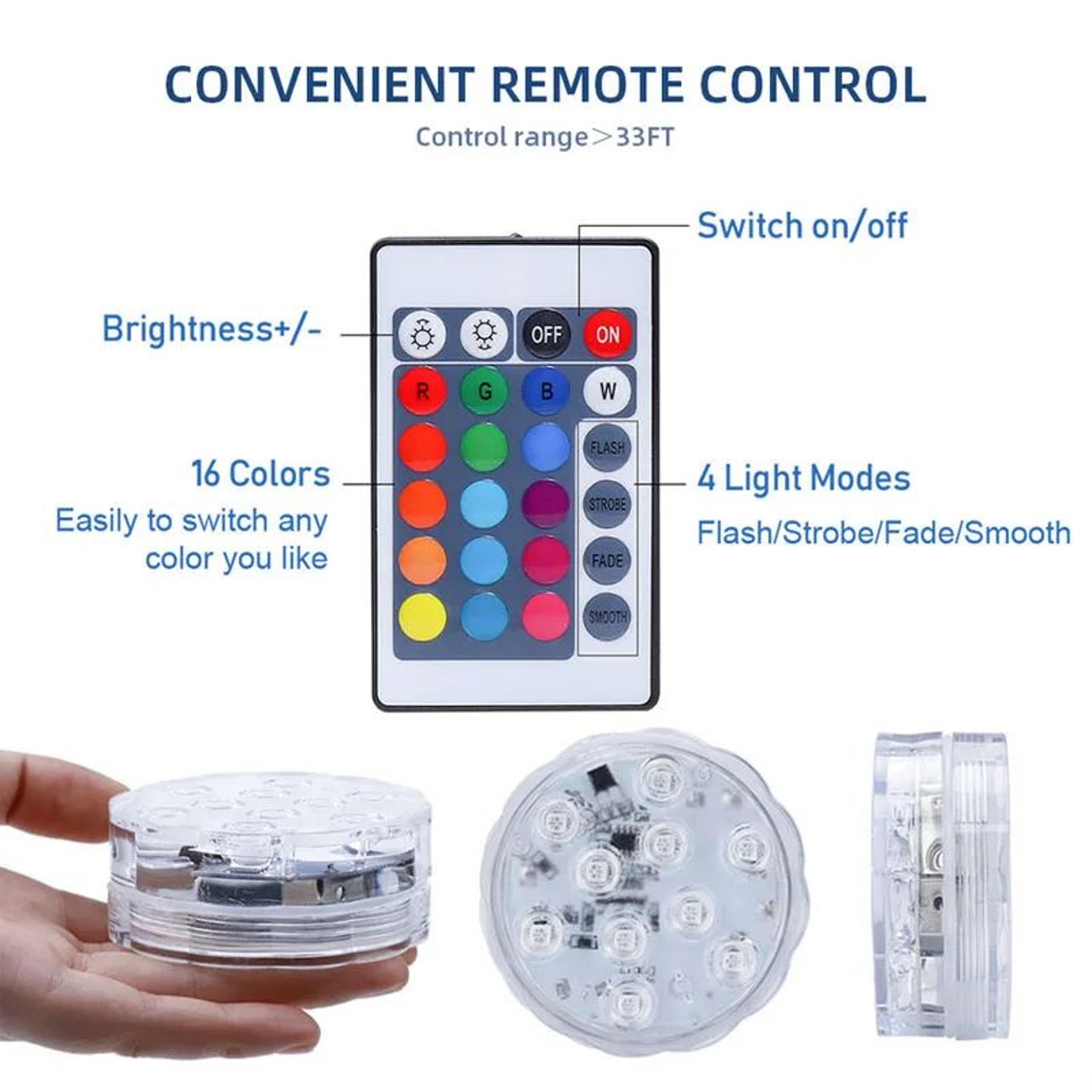 IP68 Waterproof RGB Submersible LED Pool Light  Remote Control Underwater Vase Fish Tank  Party Dec 3