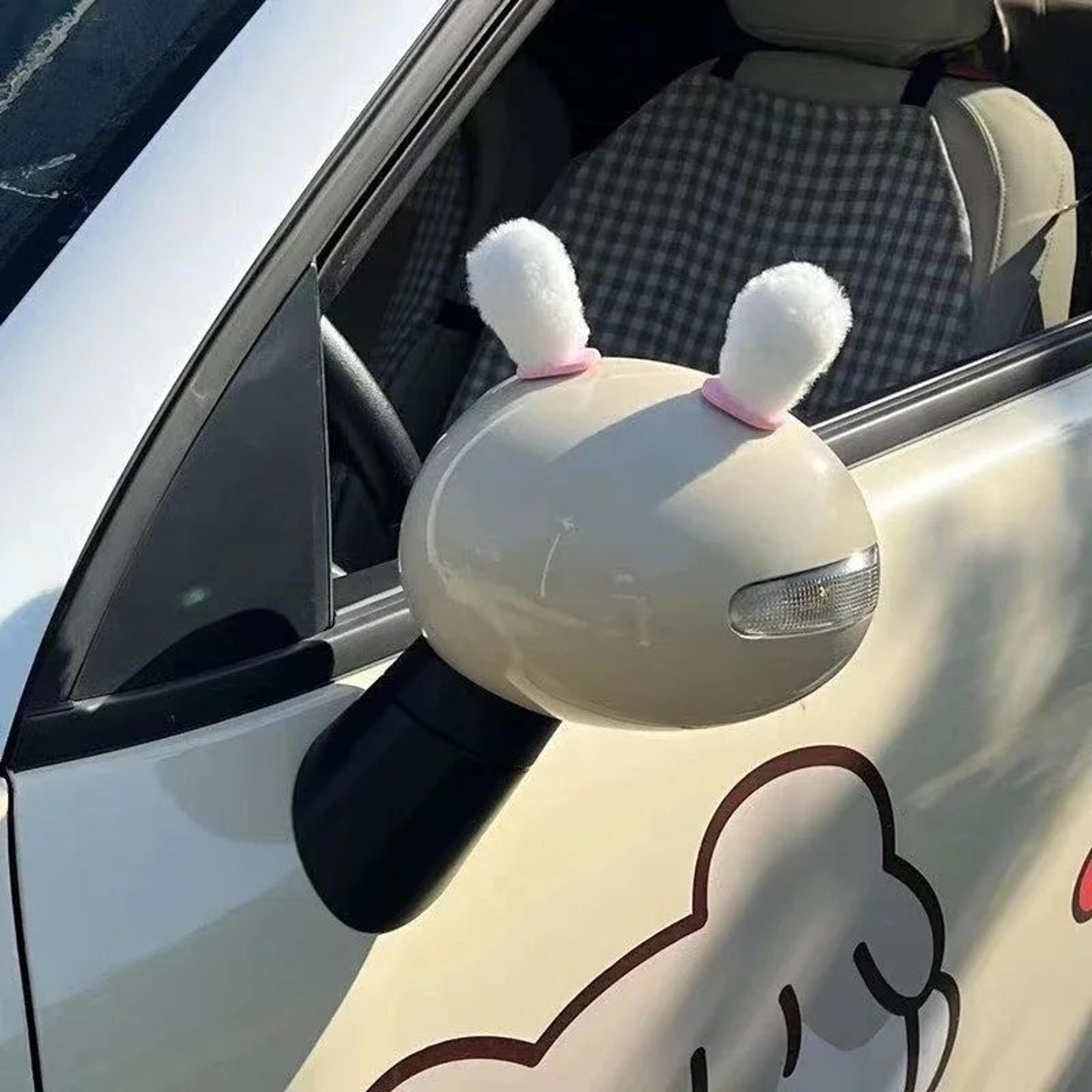 1 Pair 24 In Plush Rabbit Ears Car Mirror Ornament  Cute Interior Rearview Mirror Decoration Access 0