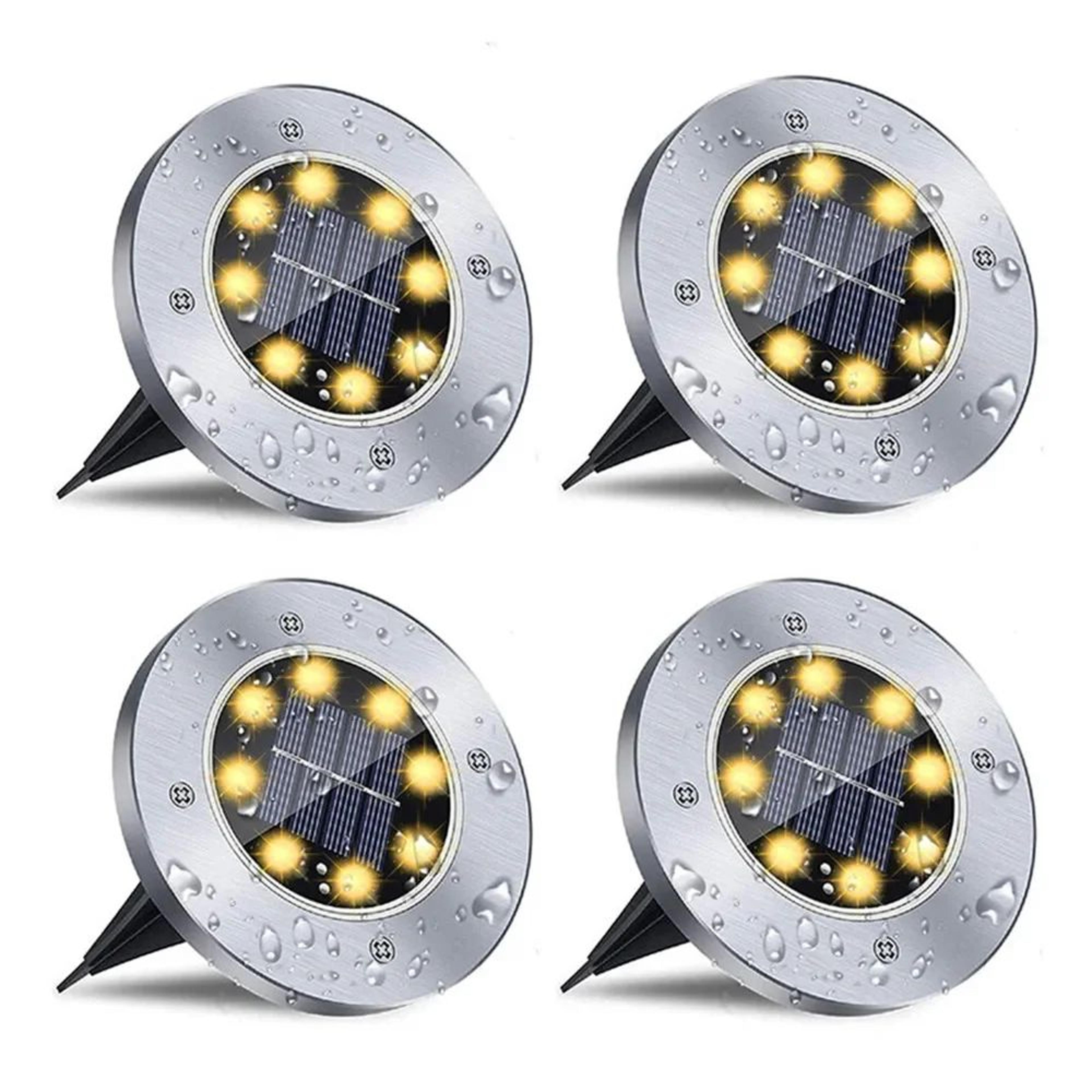 4 Pcs 8 LED Solar Disk Ground Lights  Waterproof Outdoor Buried Landscape Pathway Deck  Garden Spot