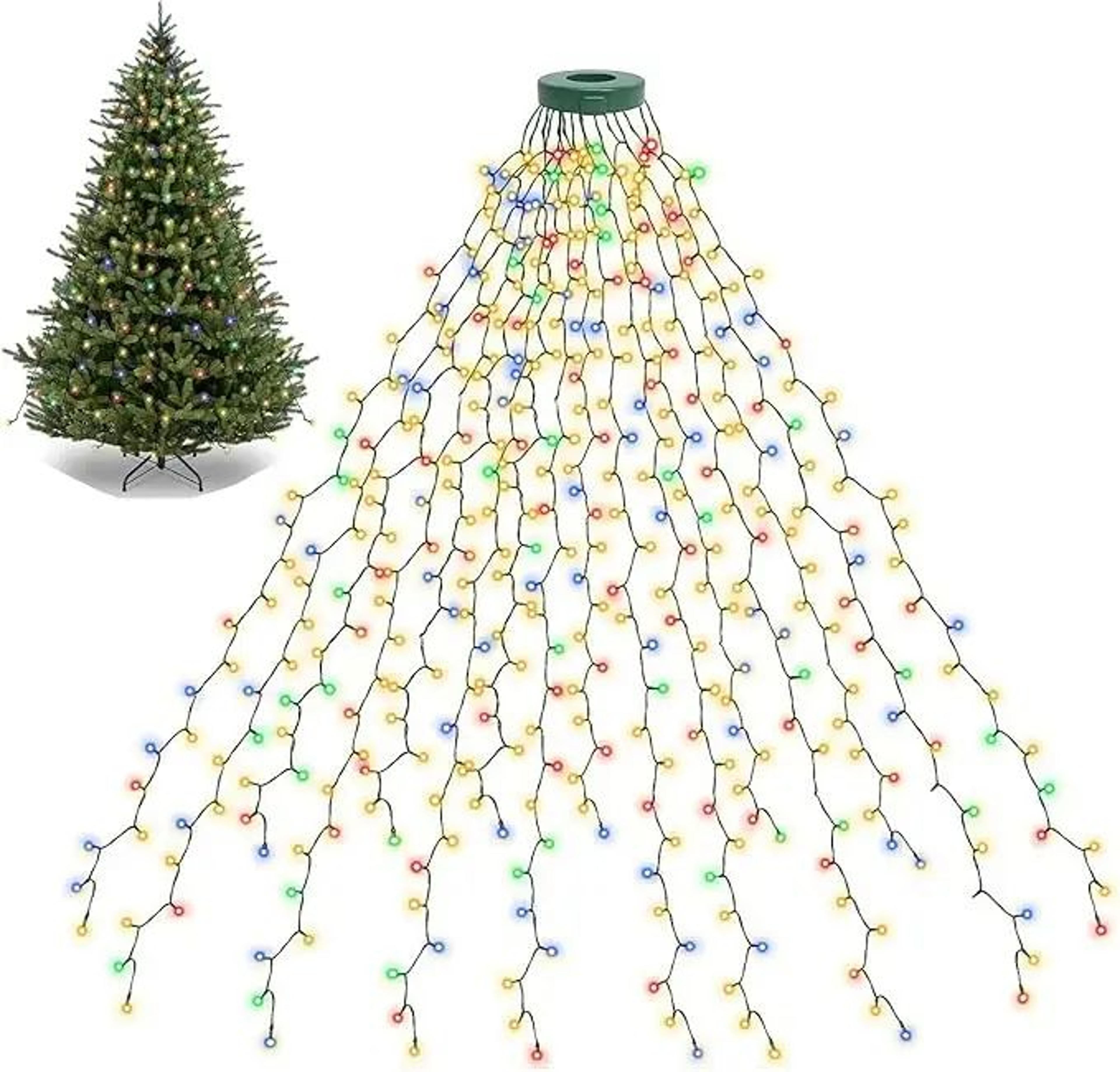 LED Ring Christmas Tree Topper Waterfall Lights  Waterproof 12V Outdoor Tree  Garden String Lights 6
