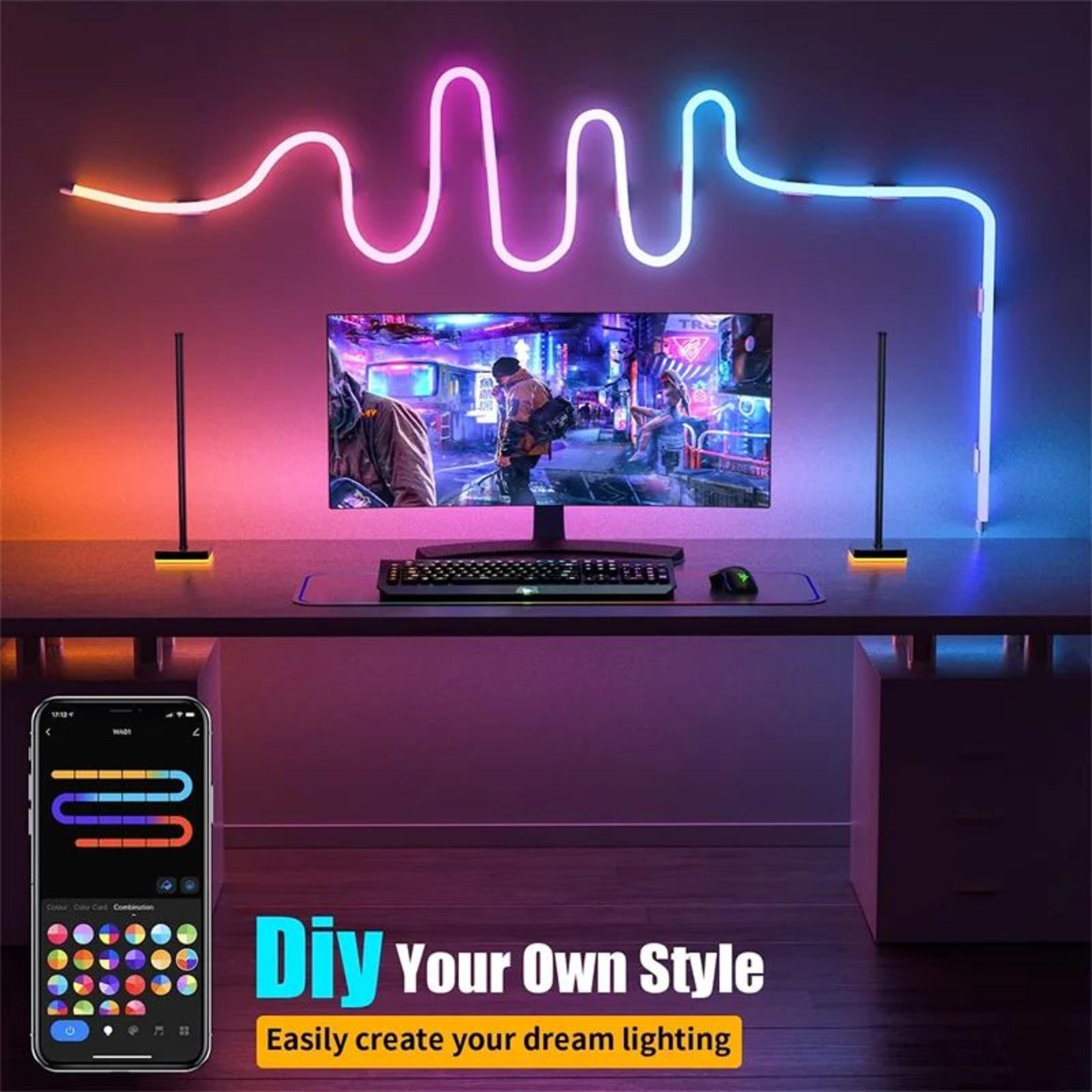 tuya smart rgbic neon led strip lights – music sync silicone rope light with alexa google voice control for room decor