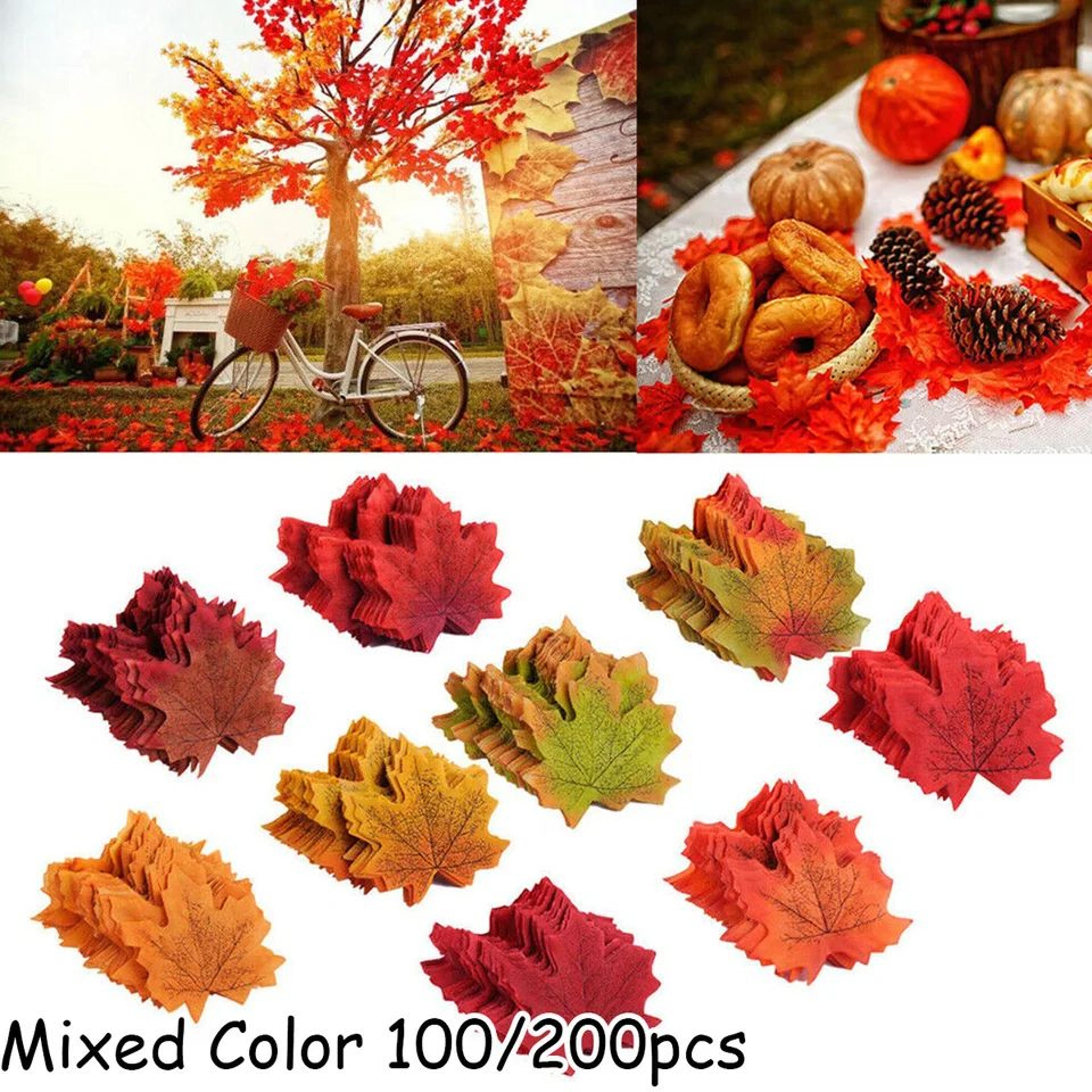 100200 Pcs Artificial Silk Maple Leaves  Realistic Mixed Color Autumn Fall Decor For Thanksgiving H 0