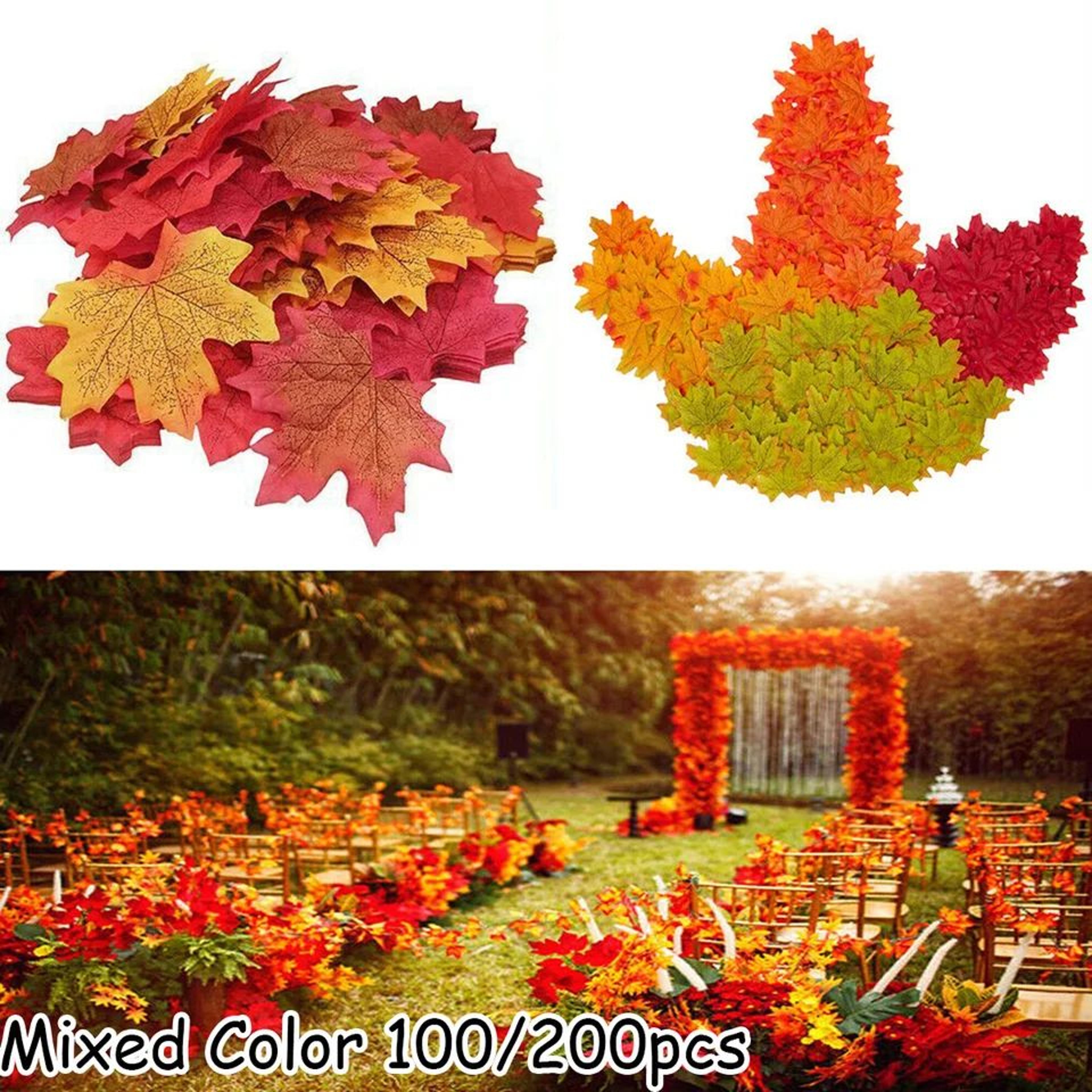 100200 Pcs Artificial Silk Maple Leaves  Realistic Mixed Color Autumn Fall Decor For Thanksgiving H 1