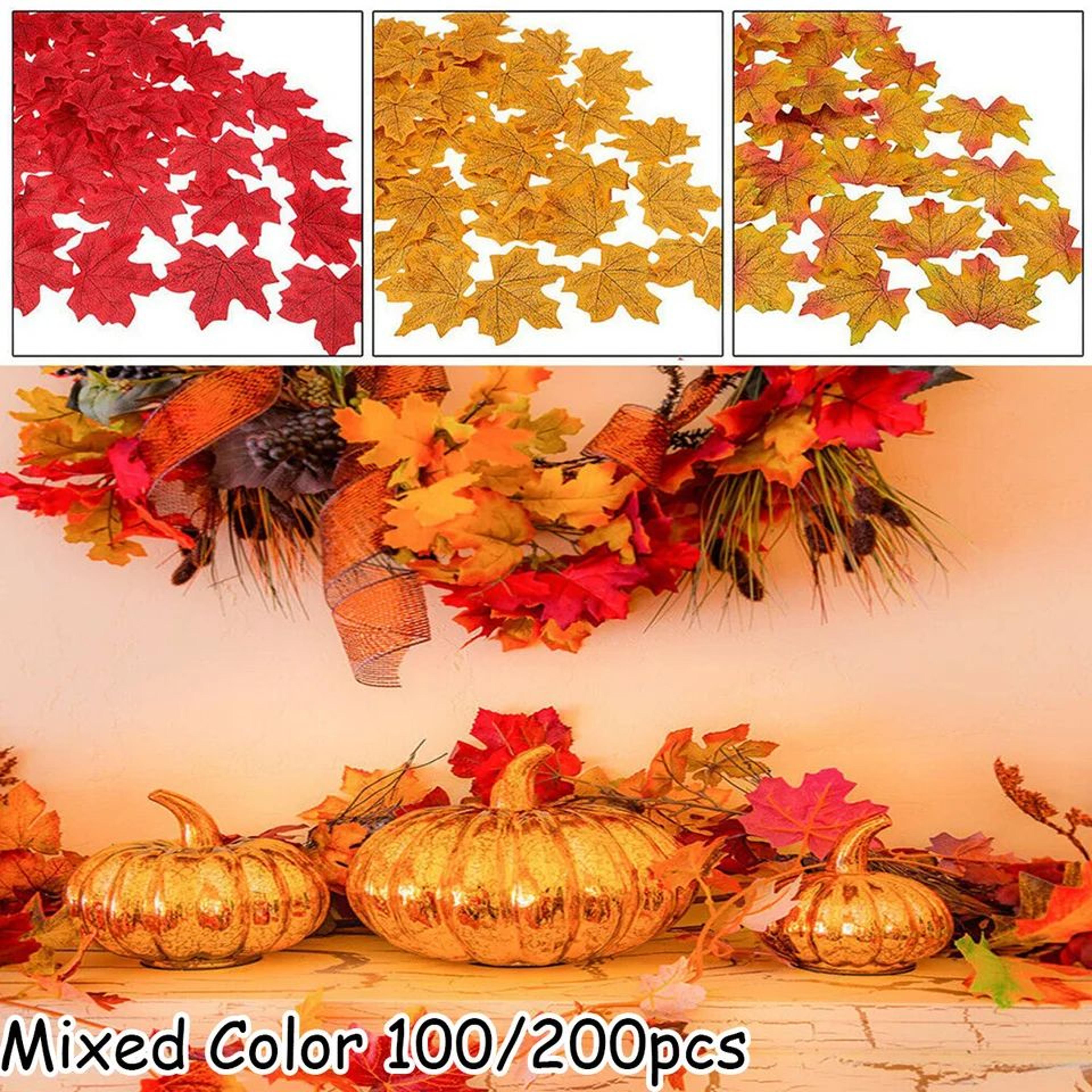 100200 Pcs Artificial Silk Maple Leaves  Realistic Mixed Color Autumn Fall Decor For Thanksgiving H 4