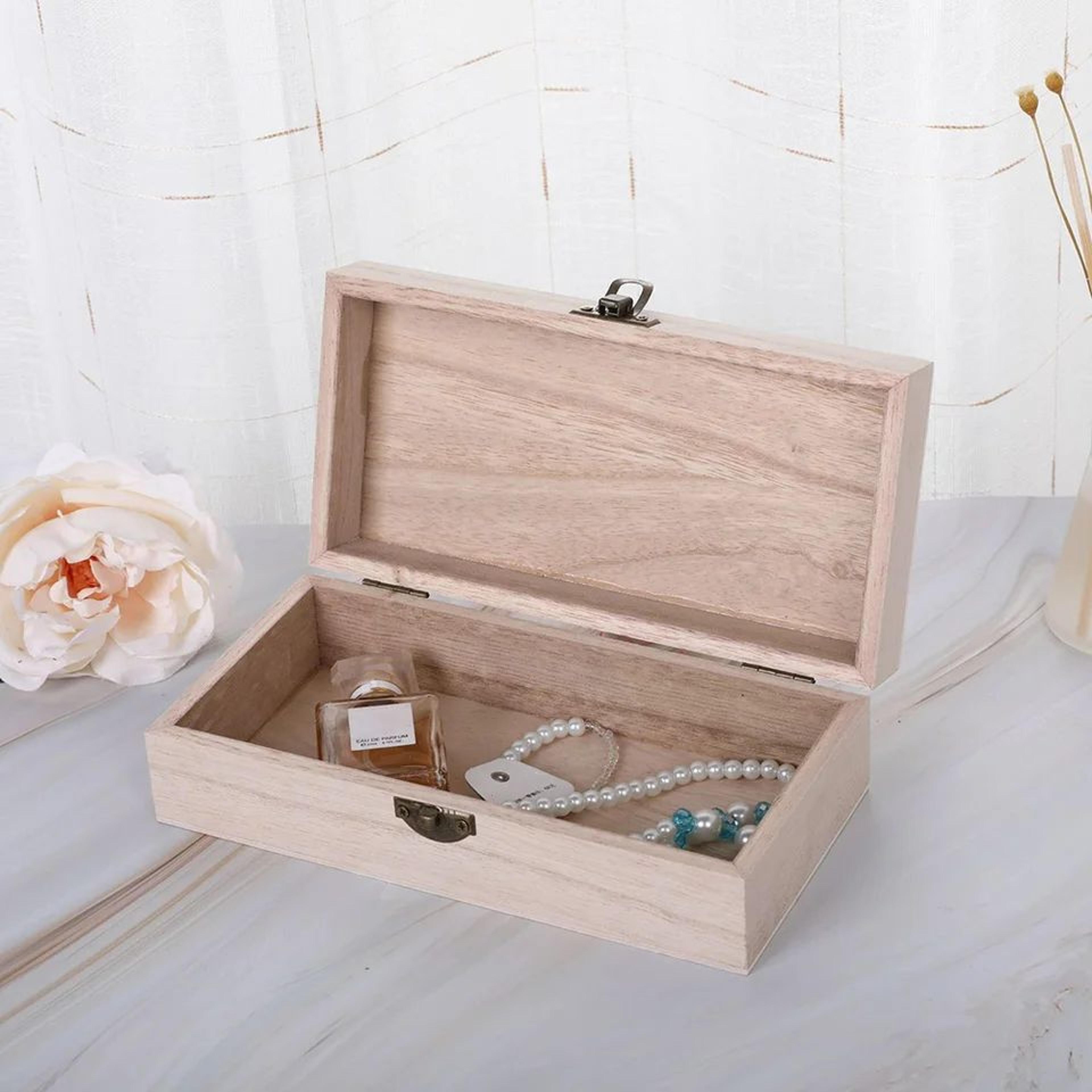 Wooden Storage Box With Vintage Metal Latch  Retro Jewelry Box Desktop Organizer Keepsake Gift Box  4