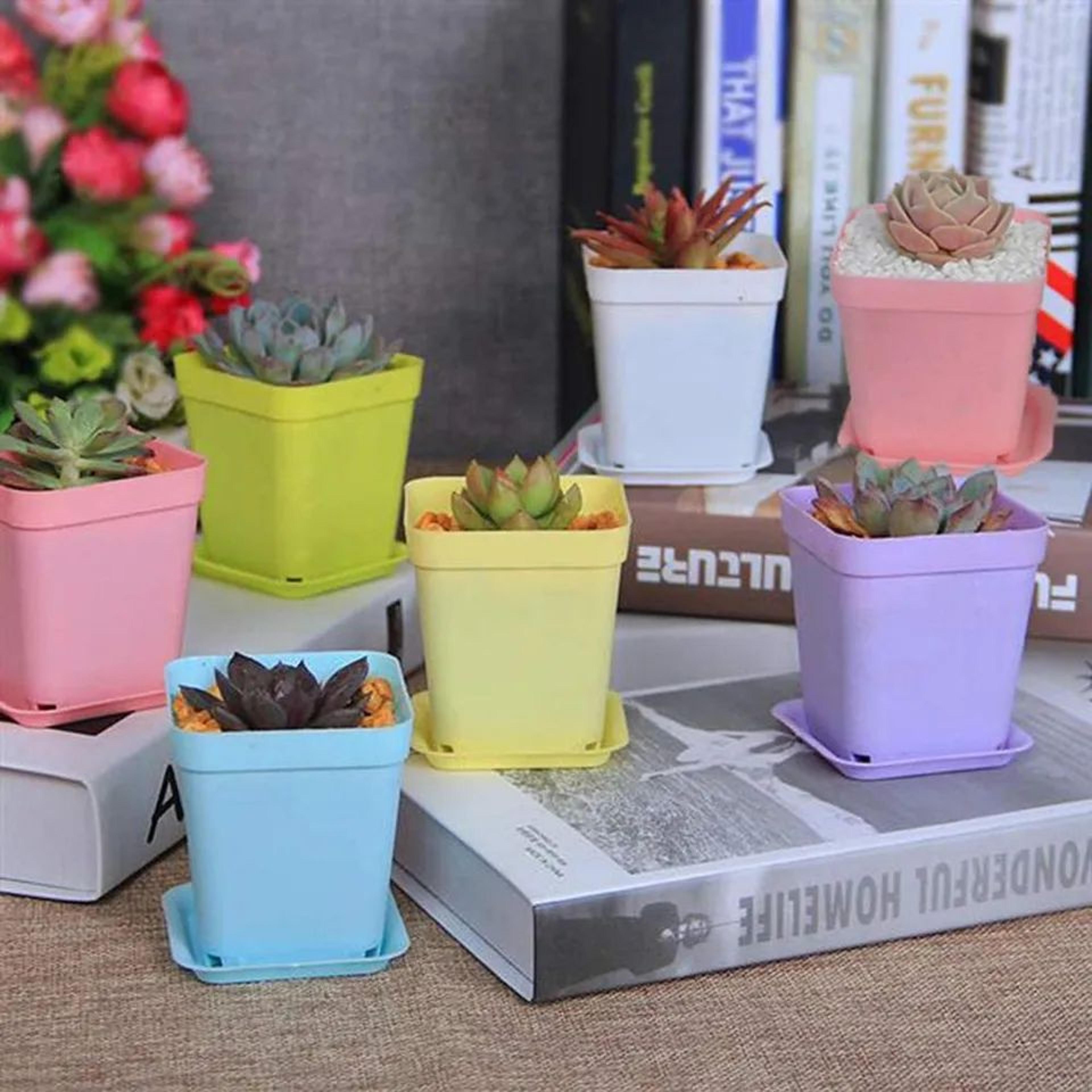20 Pcs Mini Square Plastic Flower Pots  Colorful Succulent Planters With Drainage Holes For Home Of 4