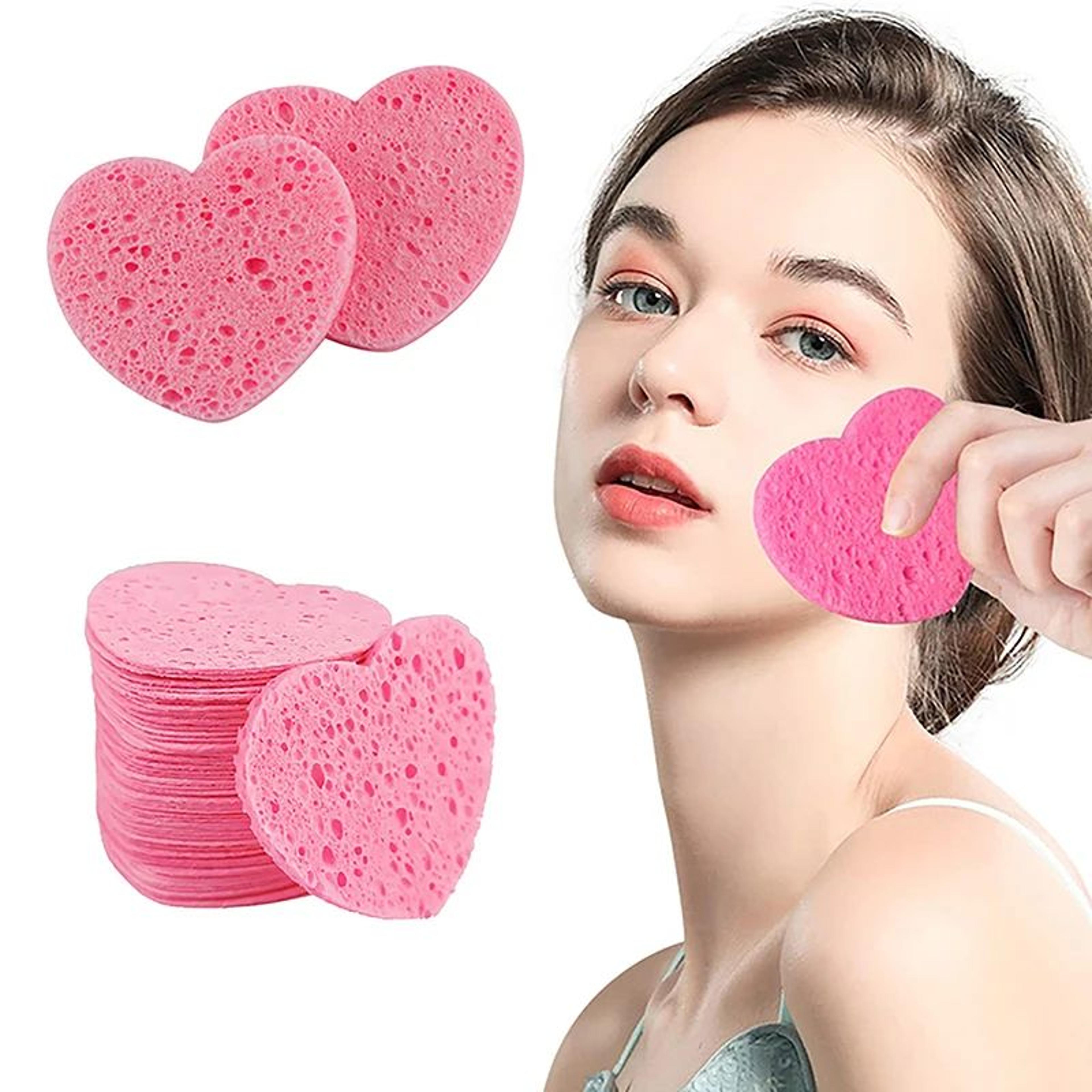 heart natural wood pulp facial sponge – compressed cellulose makeup remover & face cleansing puff