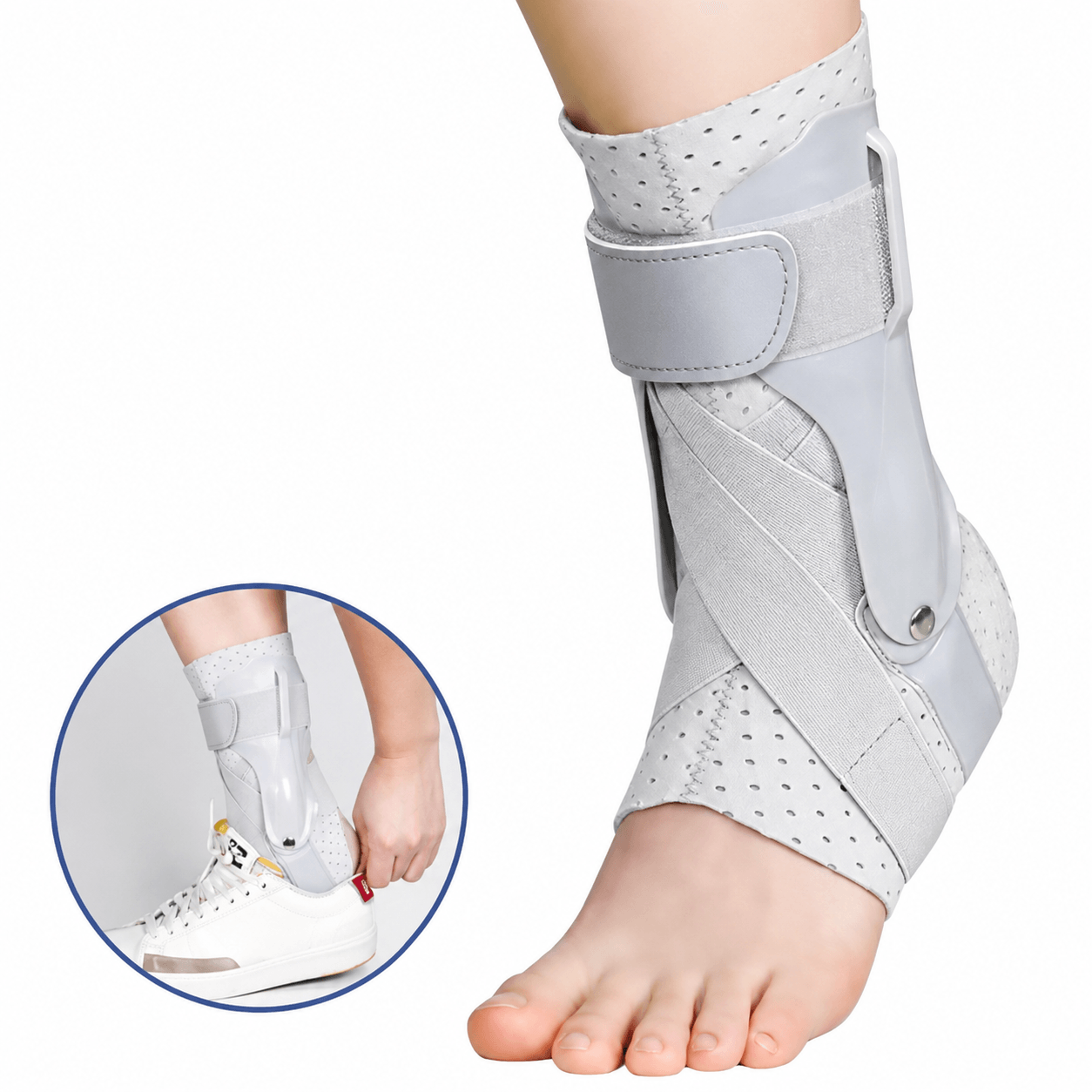 1pc Adjustable Ankle Brace With Side Stabilizers  Sprained Ankle Support For Men  Women Sports Reco 0