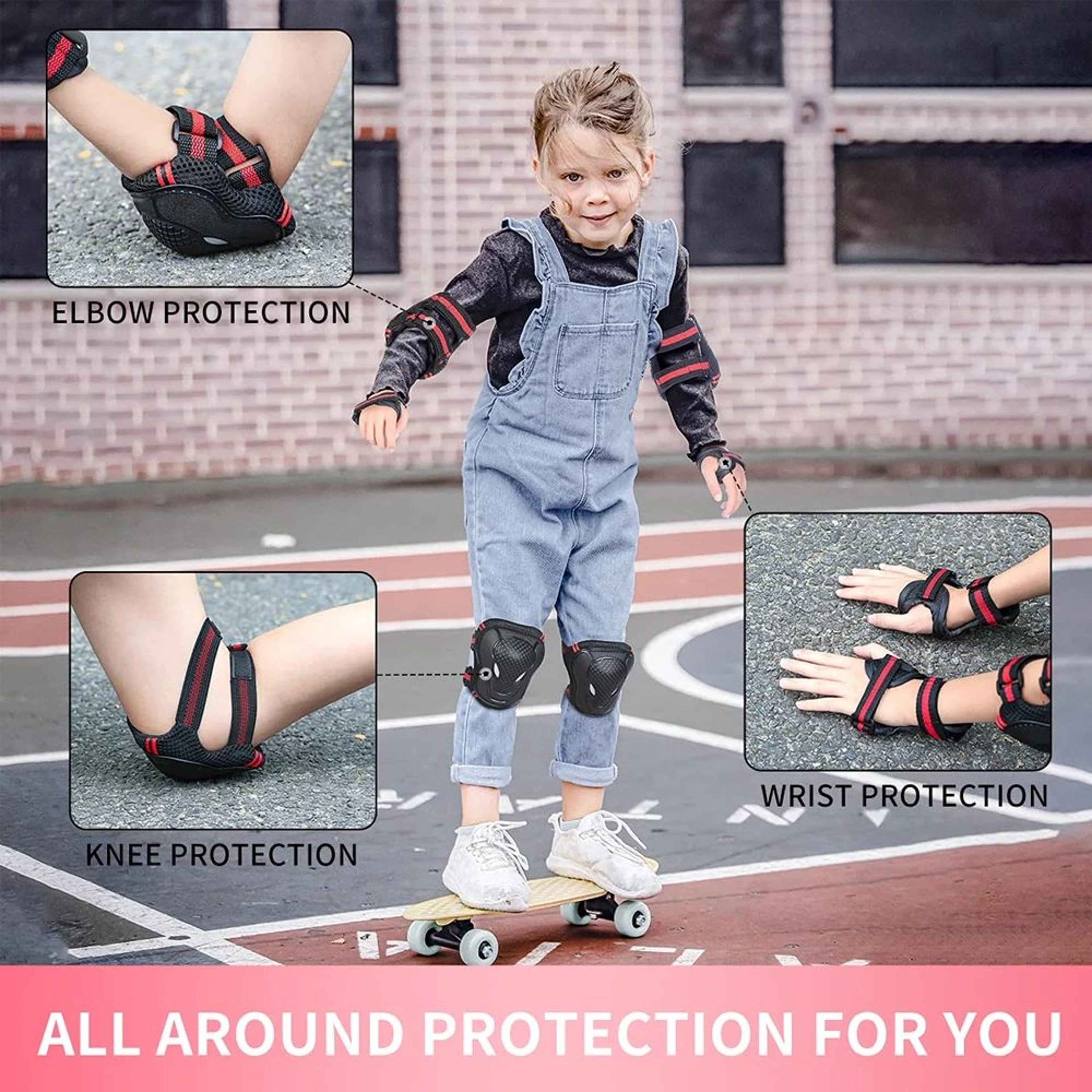 6pcs Kids  Adult Knee Elbow Pads Set  Protective Gear With Wrist Guards For Skateboarding Cycling S 3