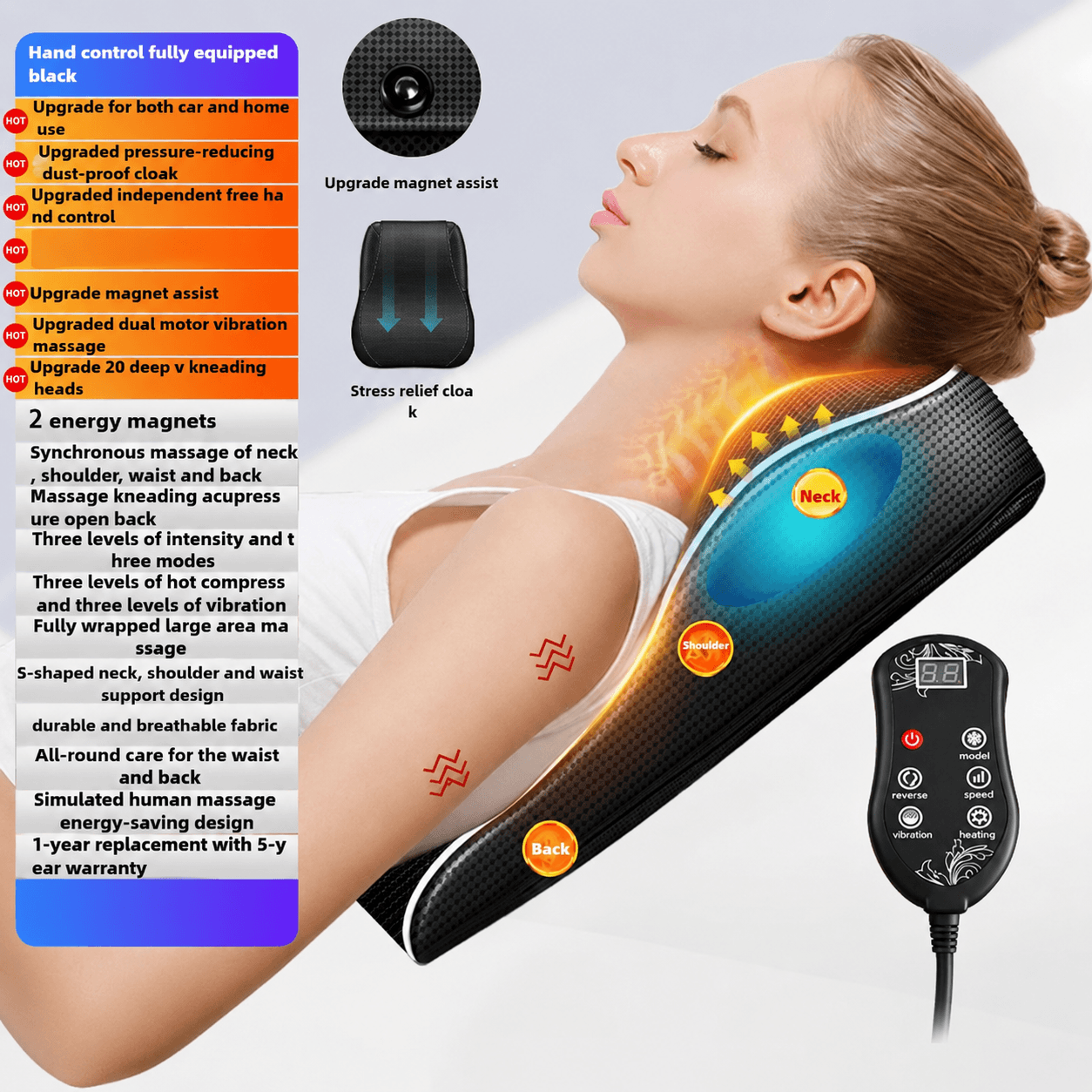 Electric Heated Neck  Shoulder Massager Pillow  Deep Kneading Cervical Back Waist Massage Cushion F 6