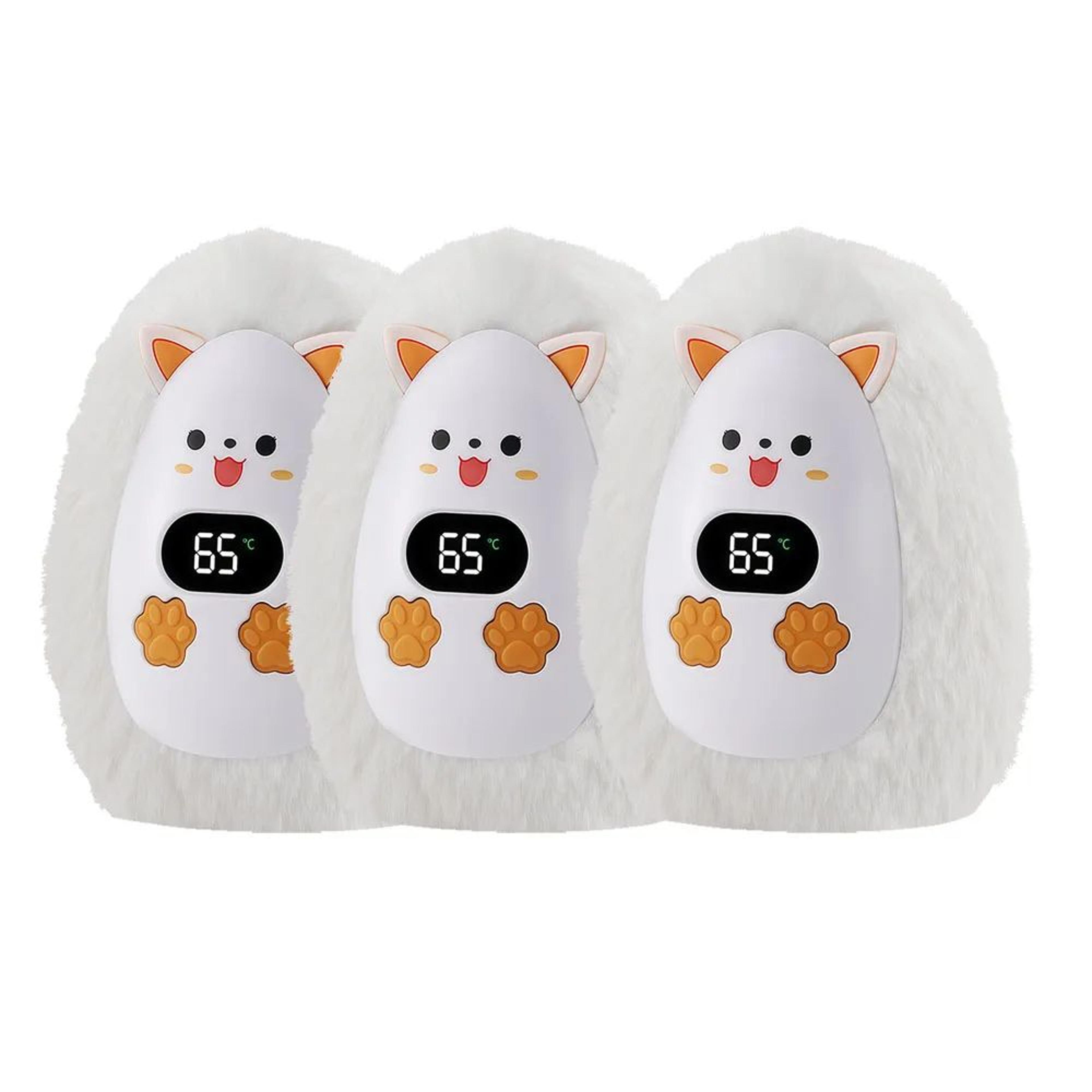 Mini Plush Fox Hand Warmer With Digital Display  Portable Rechargeable Pocket Heater With 3 Heat Le