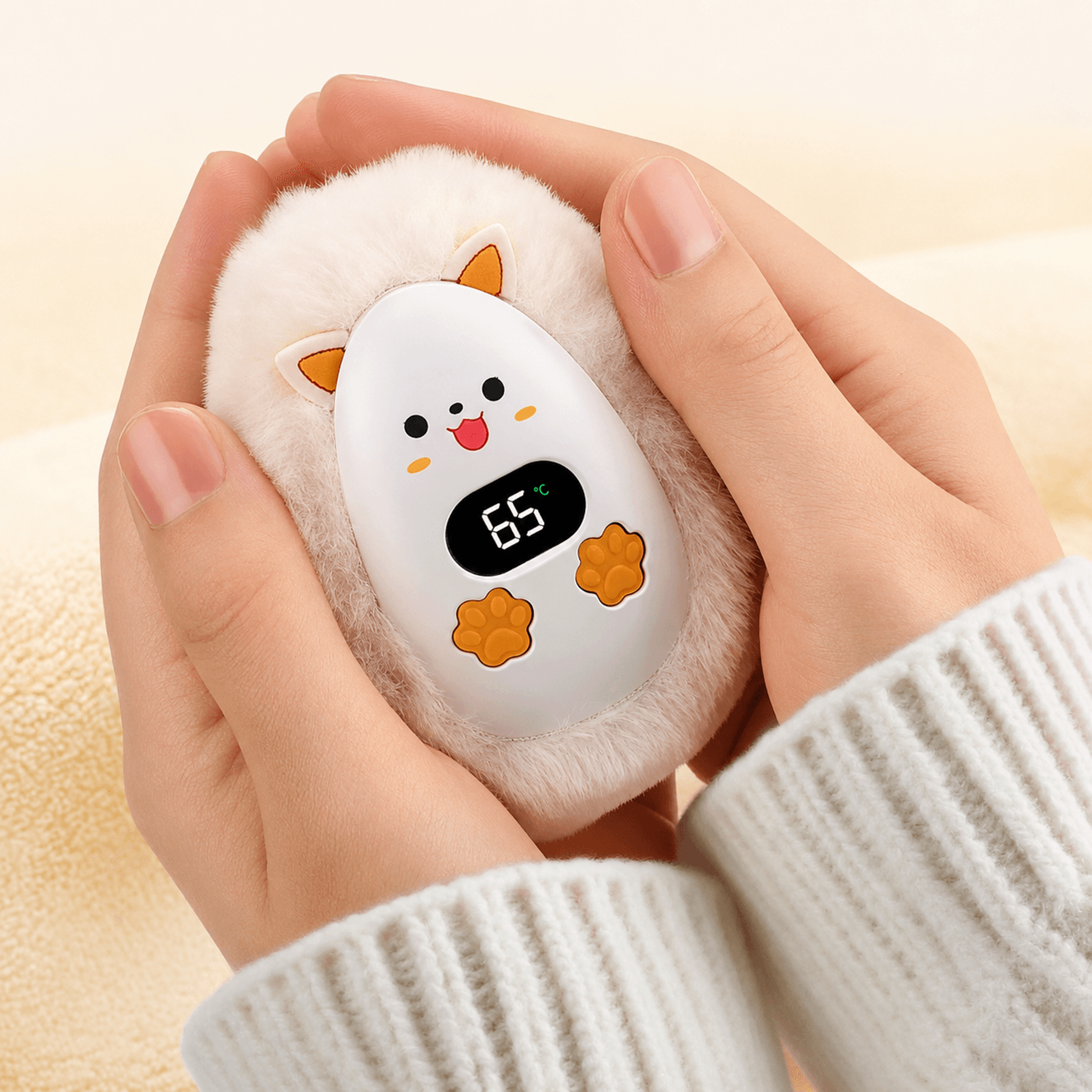 Mini Plush Fox Hand Warmer With Digital Display  Portable Rechargeable Pocket Heater With 3 Heat Le 0
