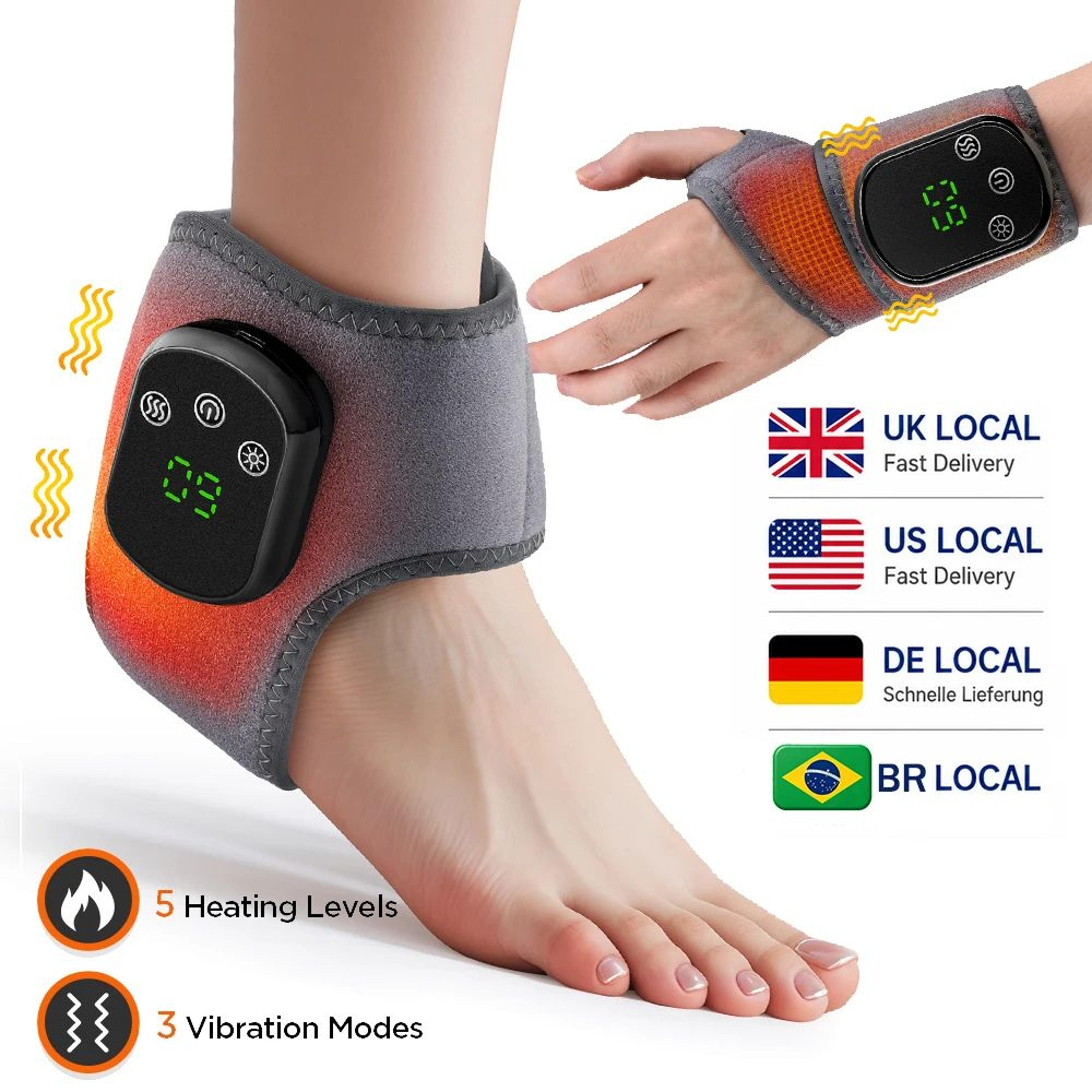 cordless heated wrist & foot massager with infrared heat – electric wrist wrap & ankle massage belt with vibration