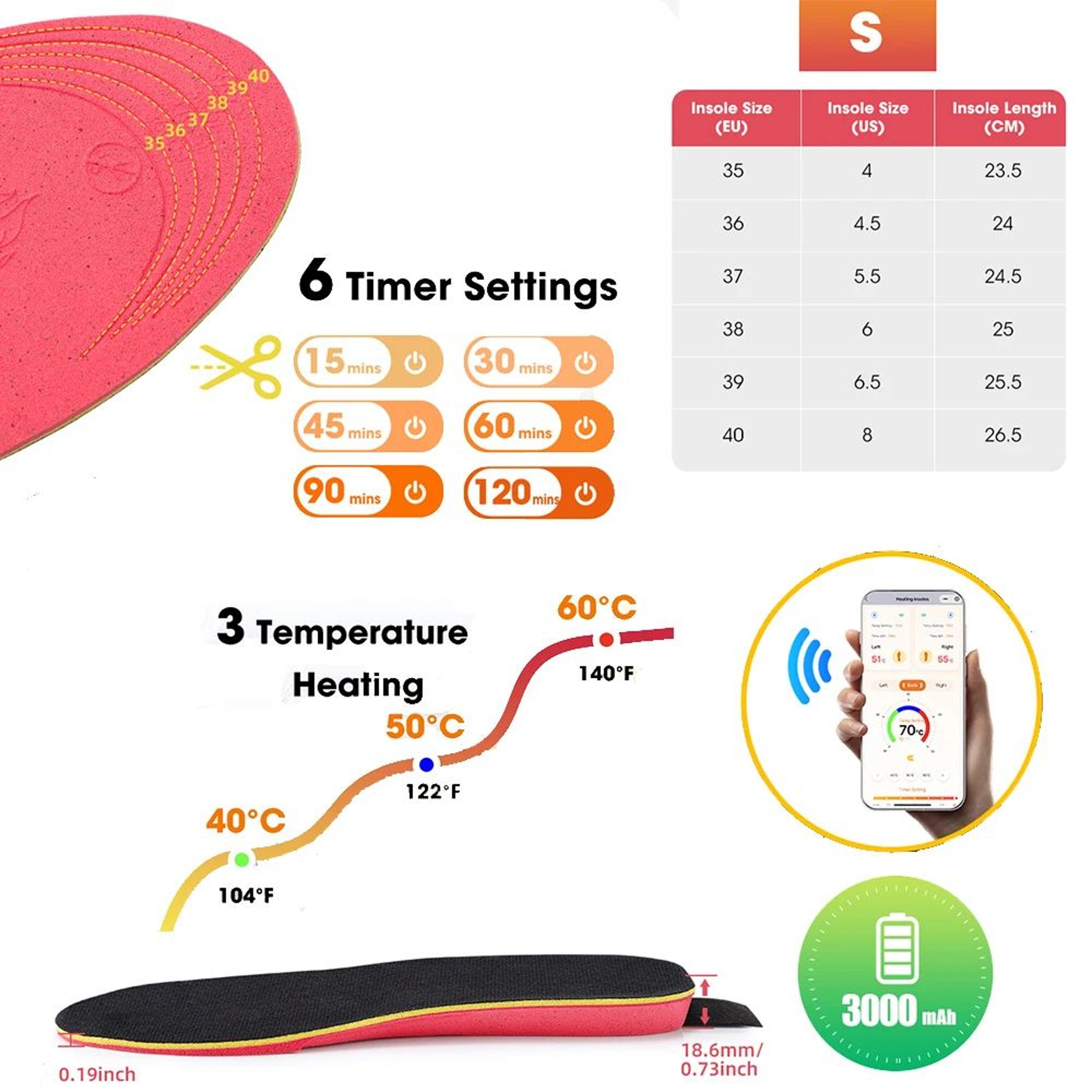 APP Control Smart Heated Insoles With Rechargeable Battery  Electric Foot Warmers For Winter Hiking 8