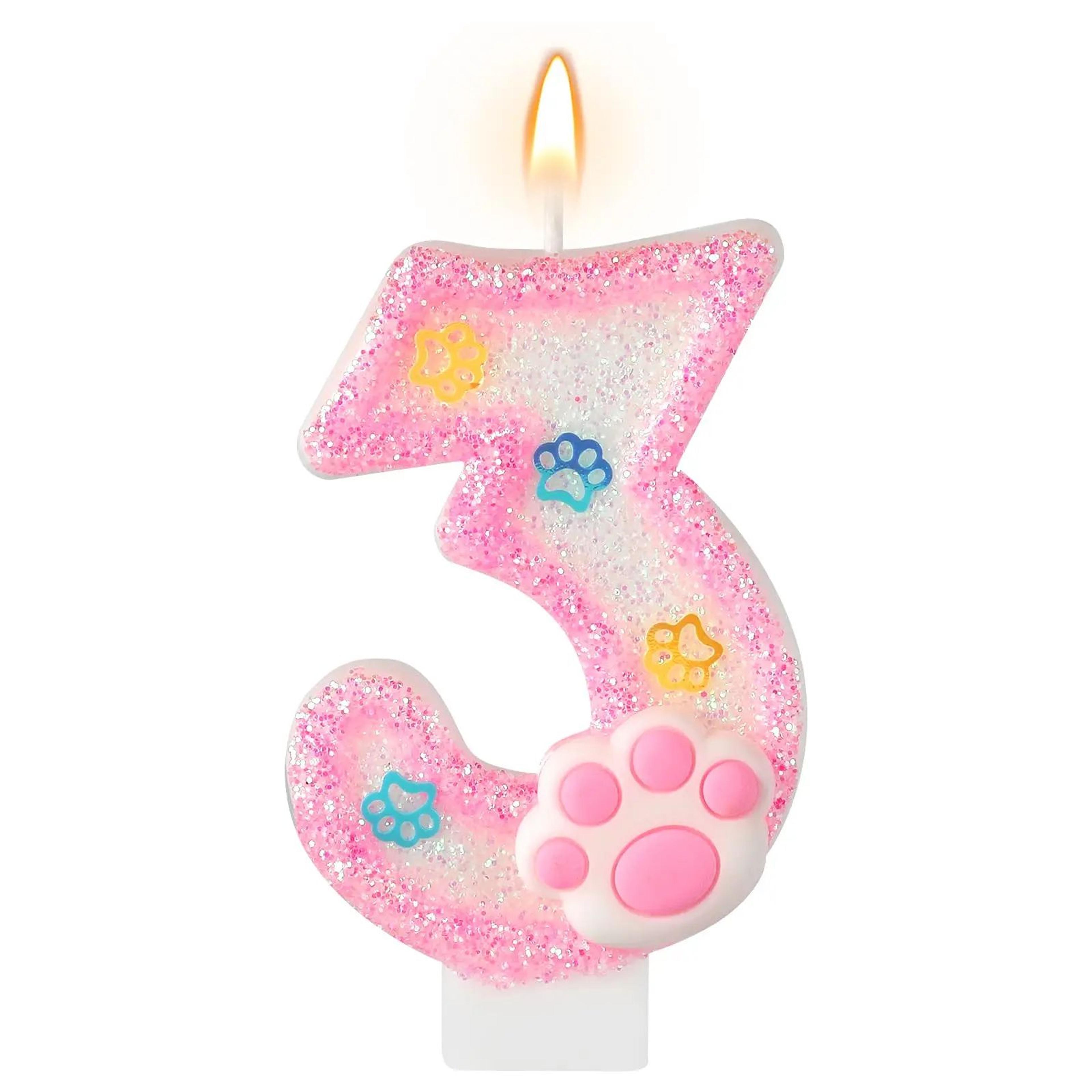 Dog  Cat 3rd Birthday Paw Print Cake Candle Set  Pet Birthday Cake Topper  Cupcake Decorations Part 9