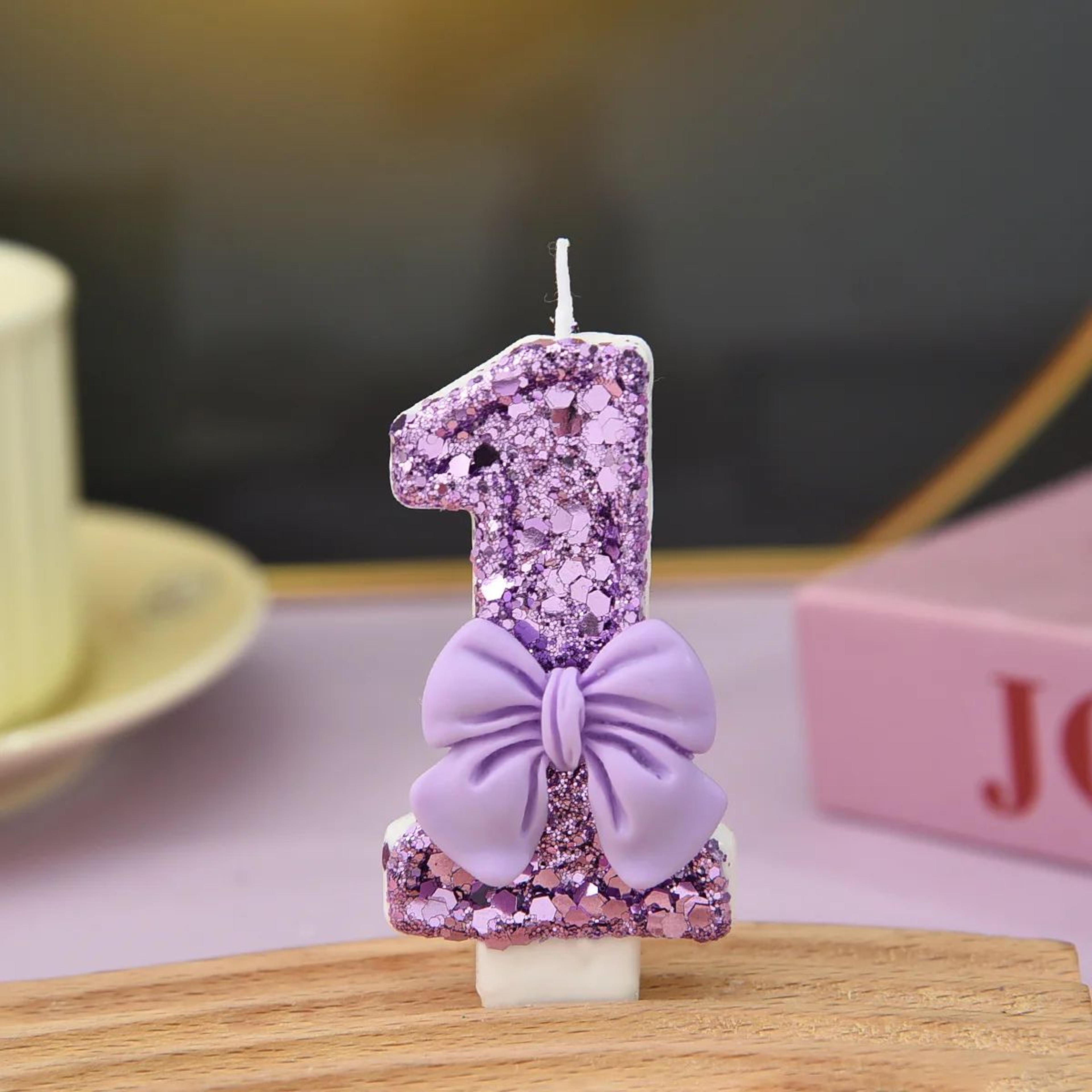 Dream Purple Bow Digital Birthday Candle  Creative Number Cake Candle For Birthday Party Decoration 4